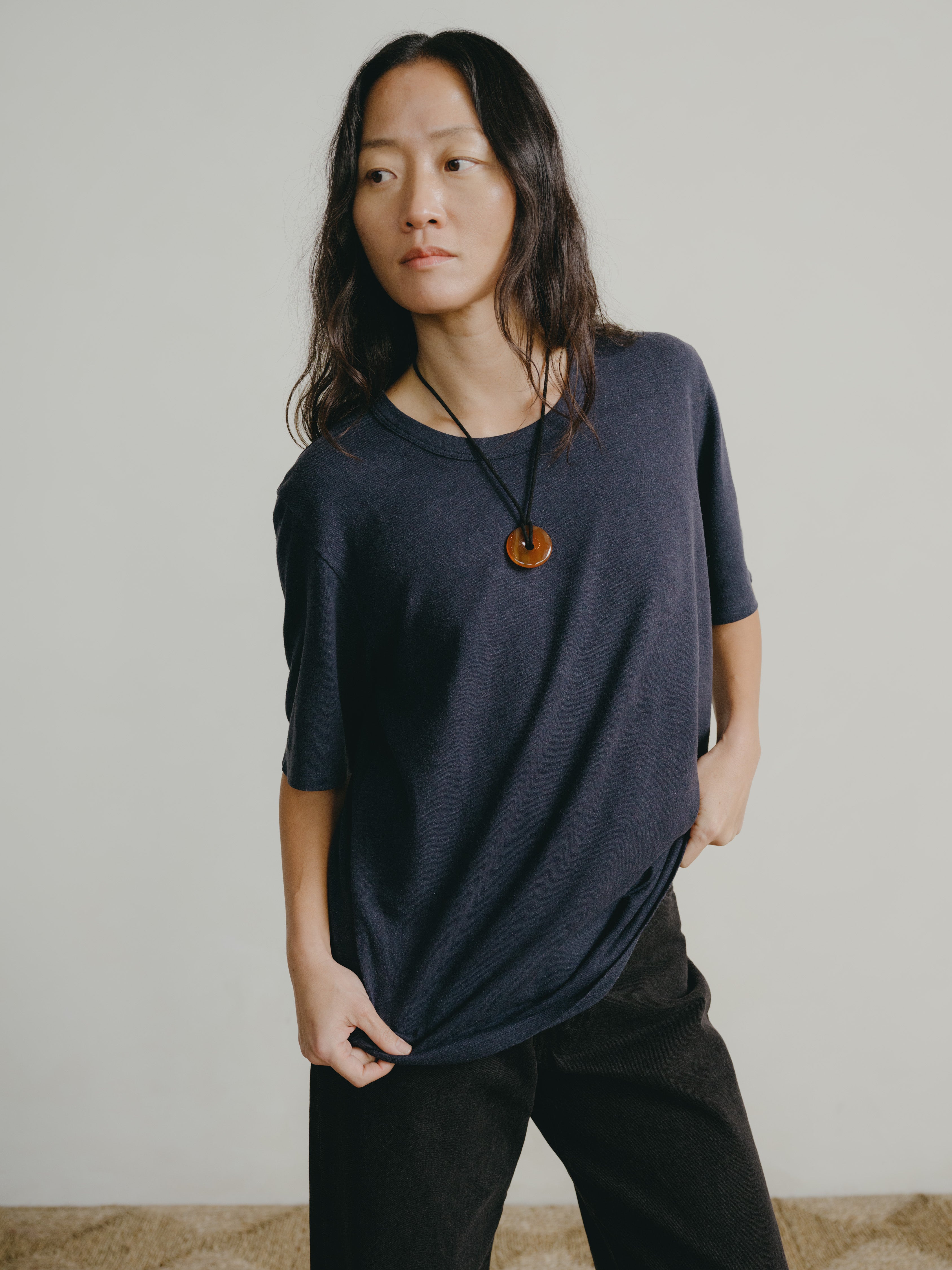 Bigger Tee, Regen Silk Noil Jersey, Navy