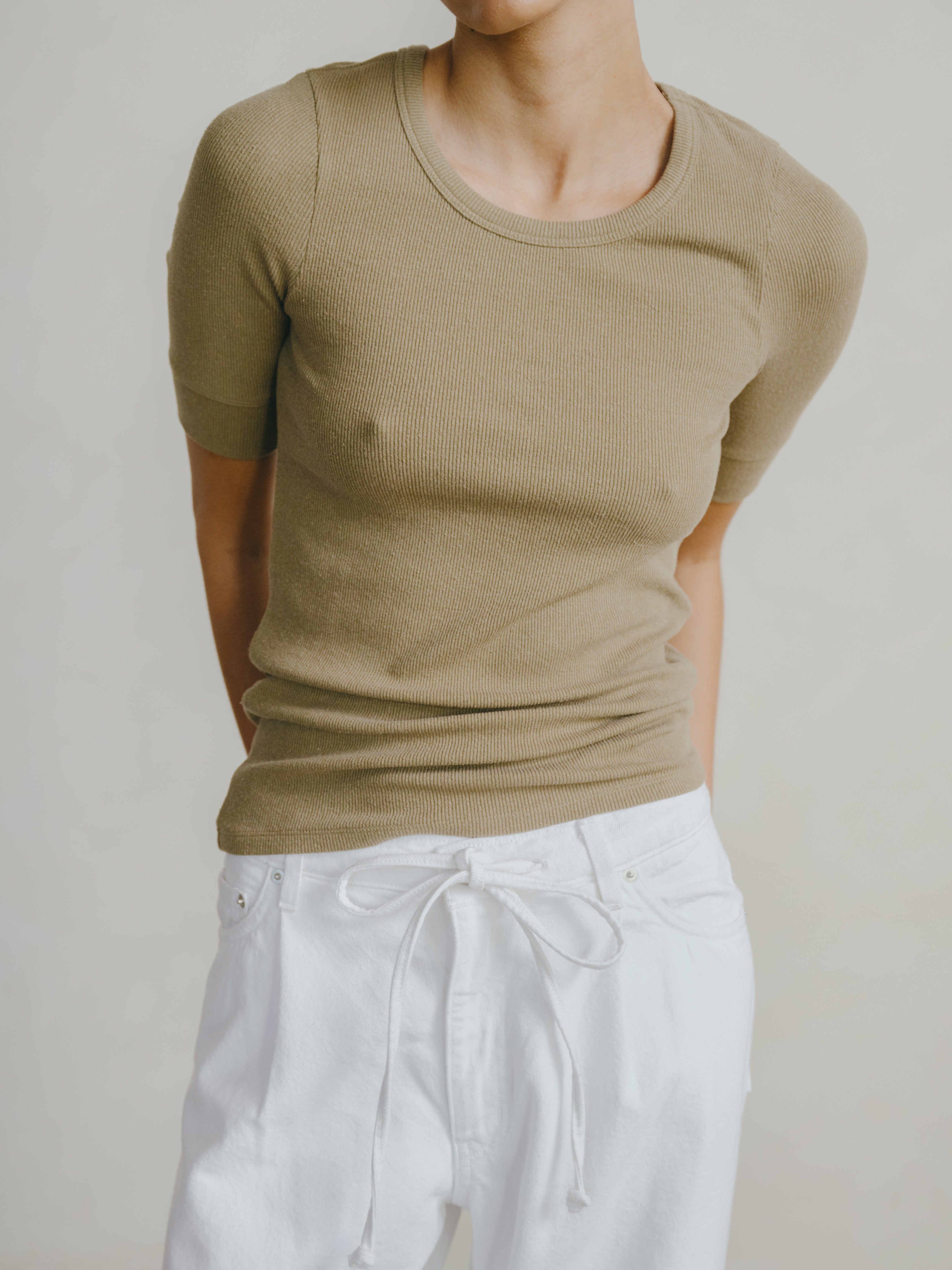 Rib Tee, Ribbed Silk Noil Jersey, Cactus