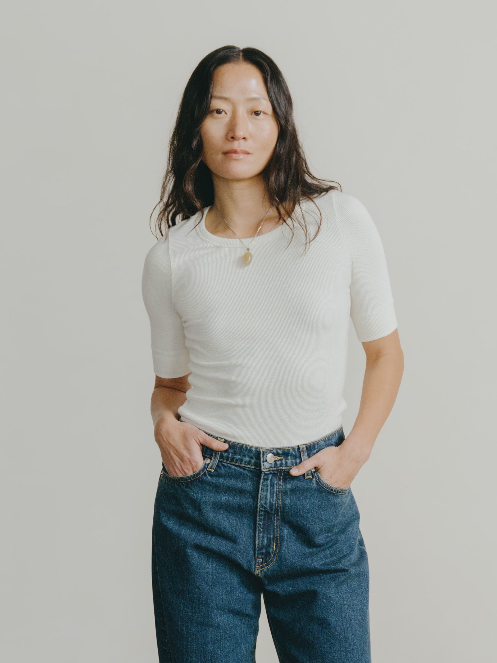 Rib Tee, Ribbed Silk Noil Jersey, Natural