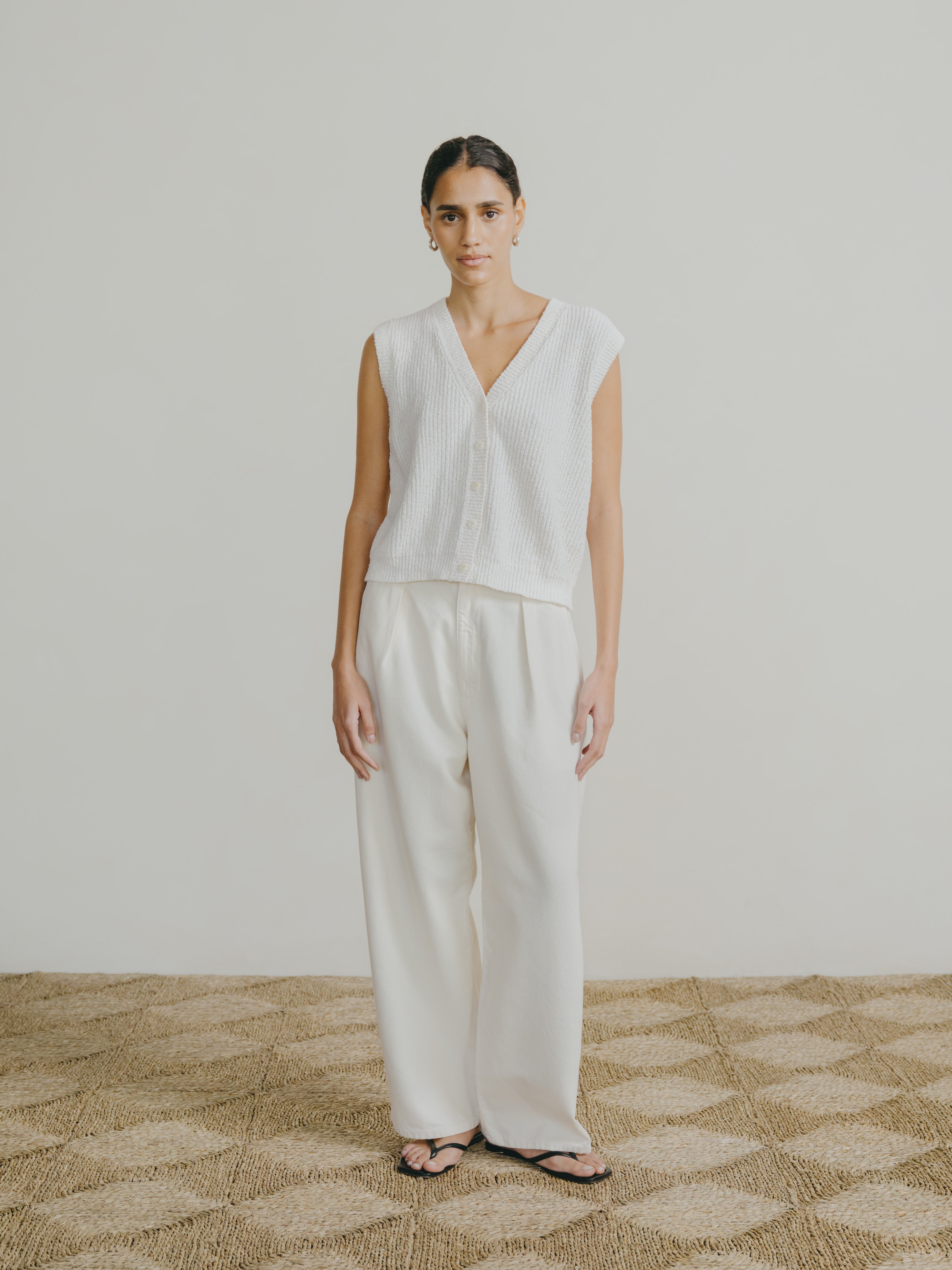 Edie Vest, Organic Cotton Bouclé, Ecru