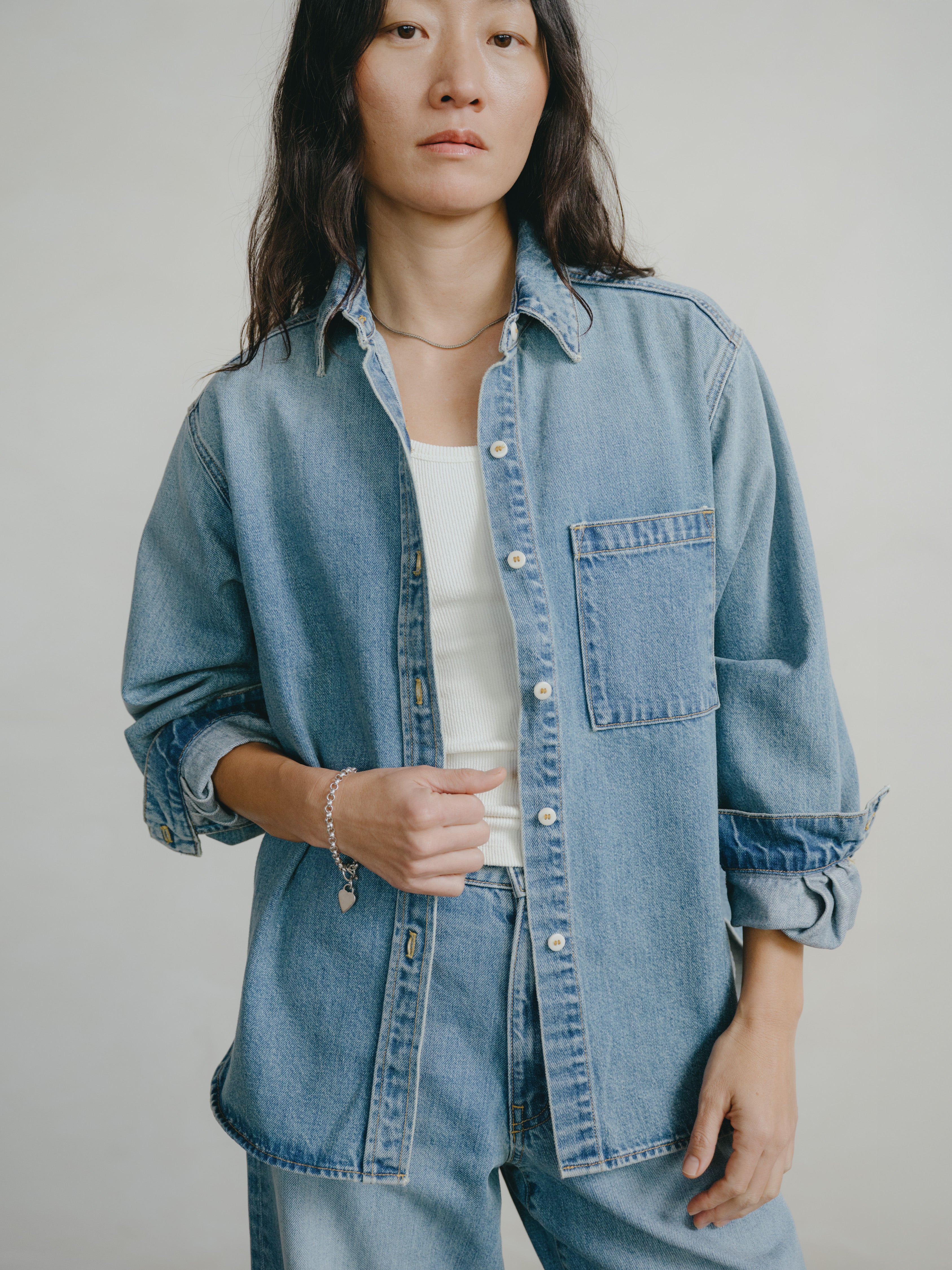 Denim Marcie Shirt, Tencel Denim, Light Wash