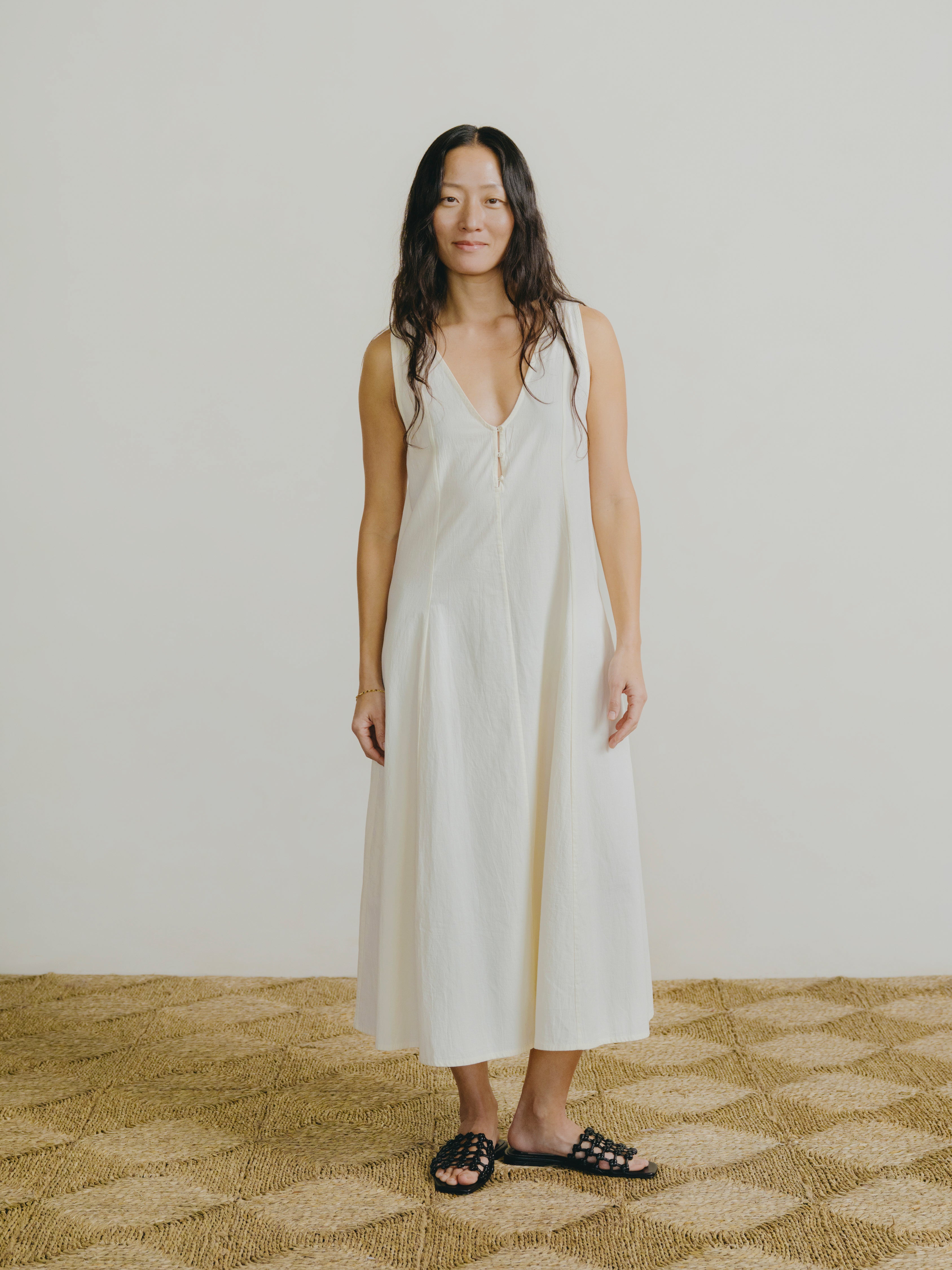 Maritza Dress, Textured Organic Poplin, Parchment