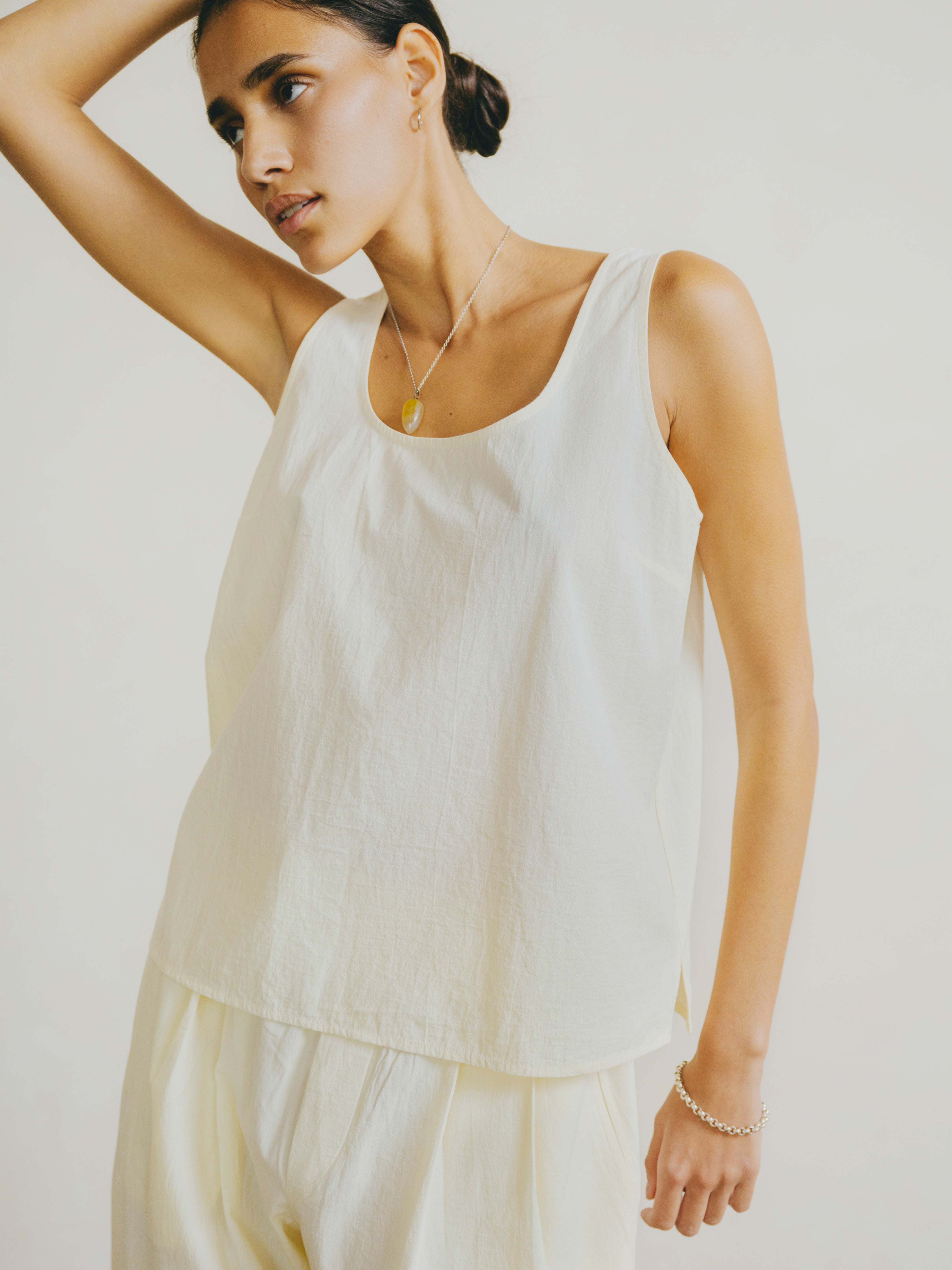 Mika Tank, Textured Organic Poplin, Parchment