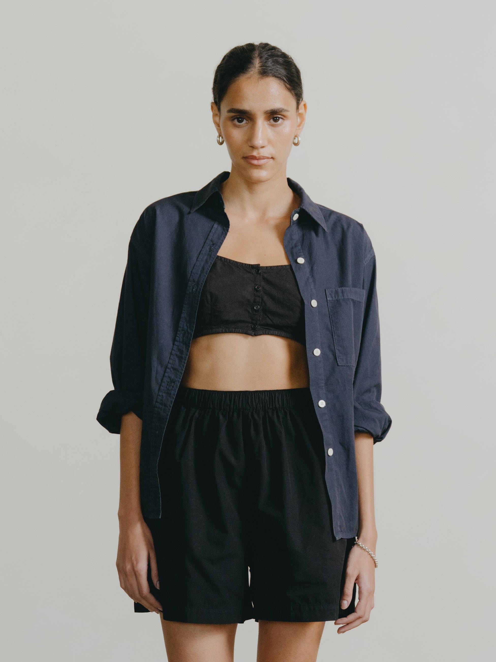 Marcie Shirt, Organic Poplin, Navy