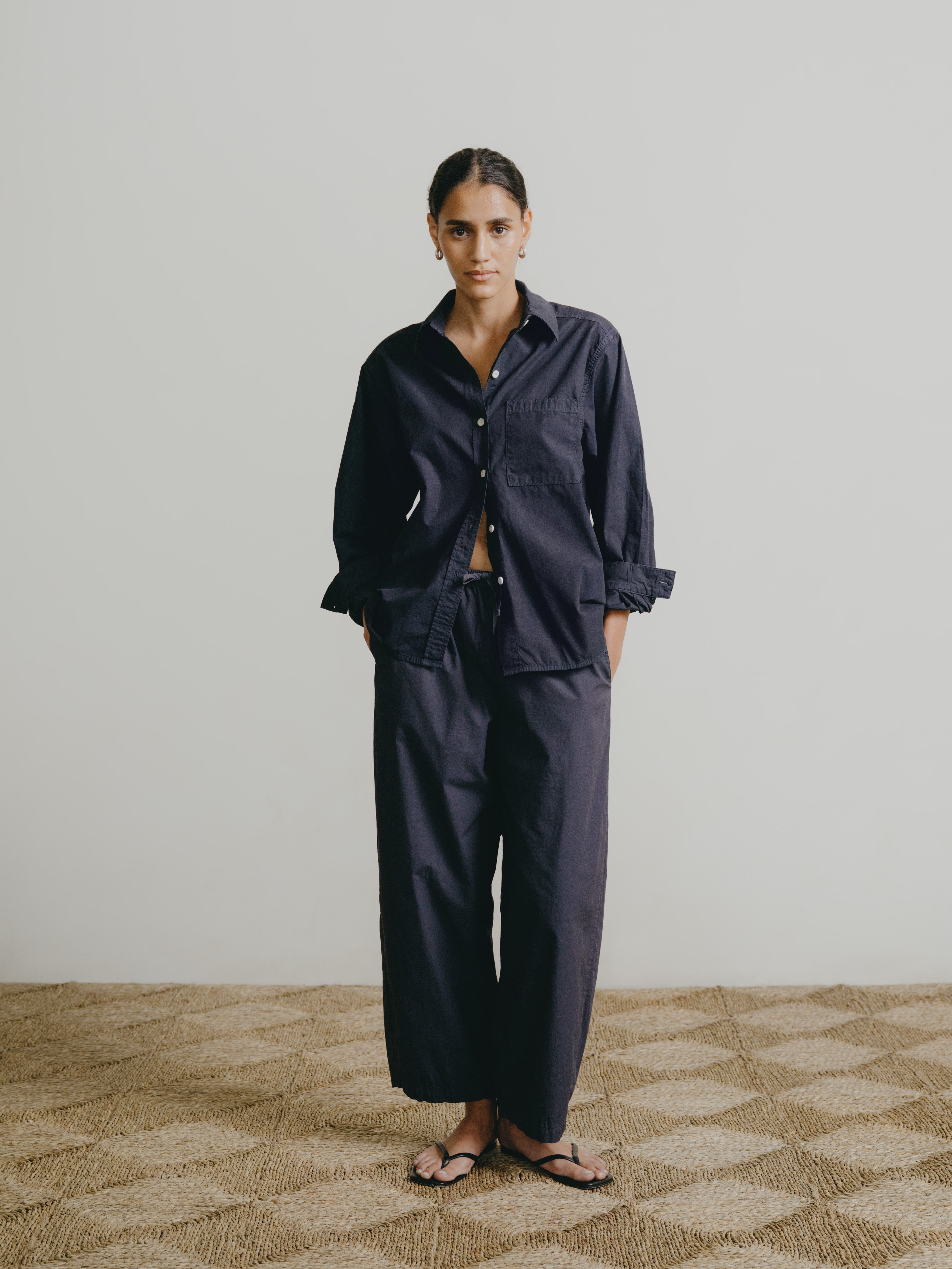 Marcie Shirt, Organic Poplin, Navy