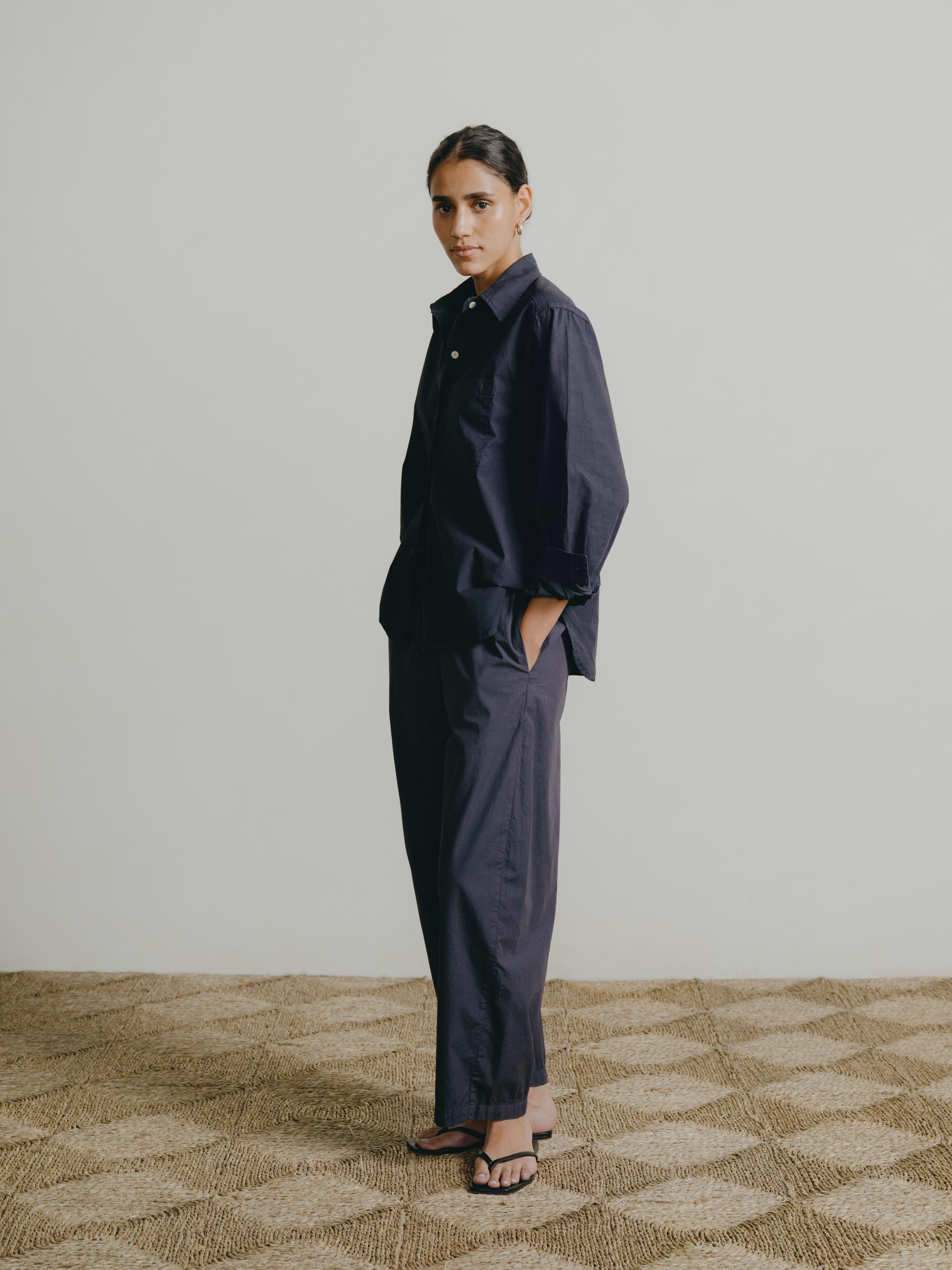 Marcie Shirt, Organic Poplin, Navy