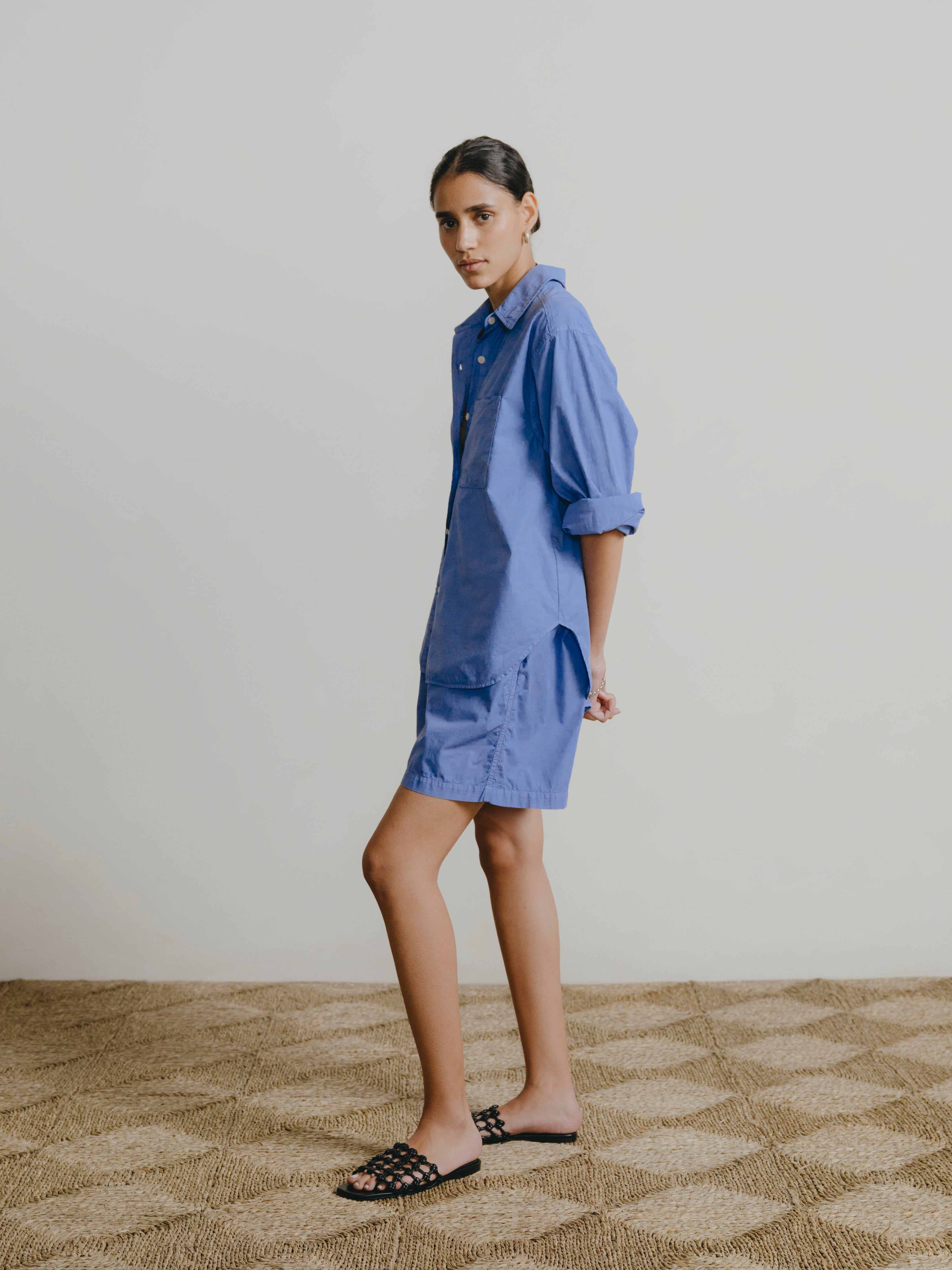 All Day Short, Organic Poplin, Cornflower