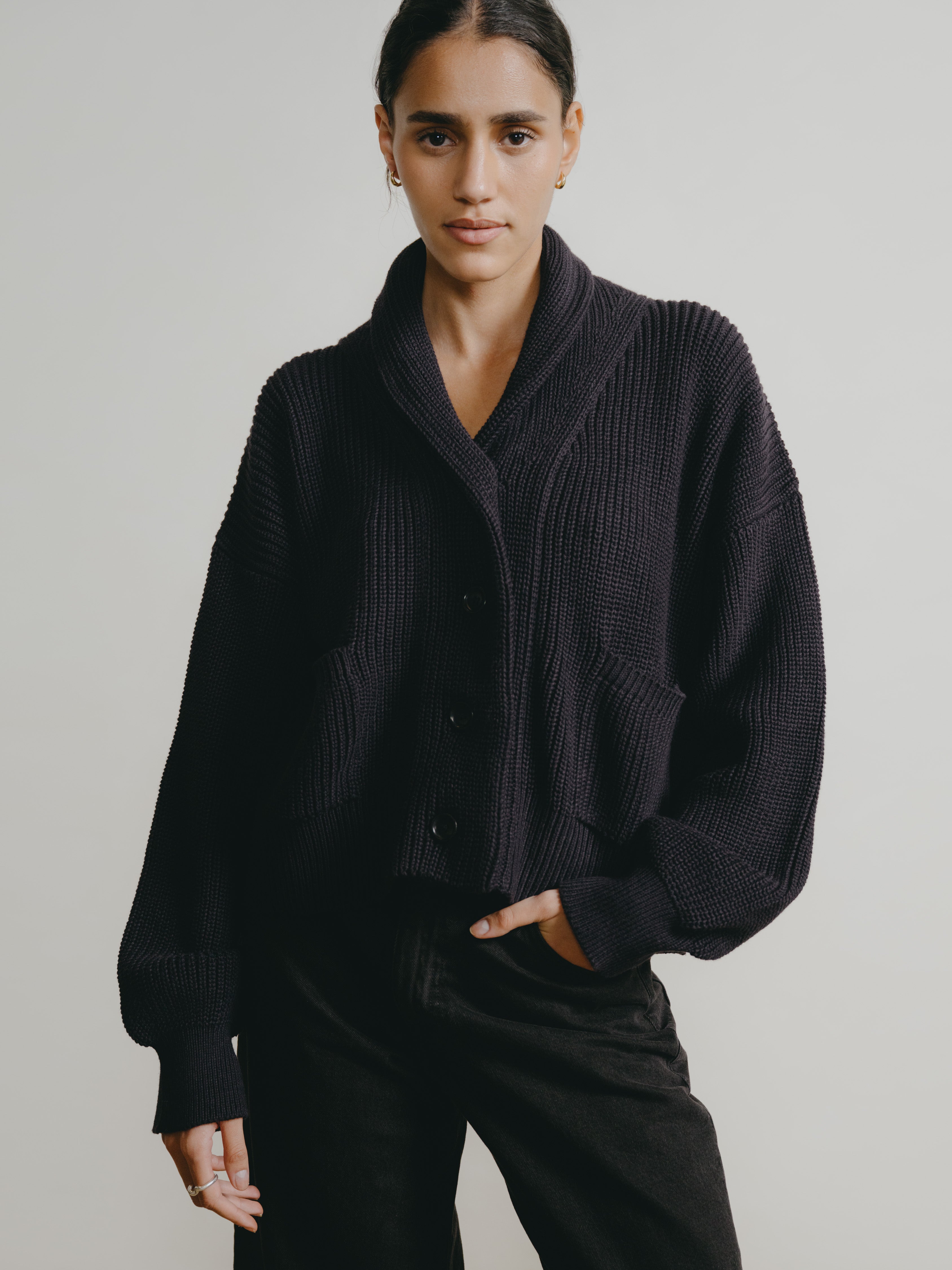 Sloan Cardigan, Organic Tanguis Cotton, Navy