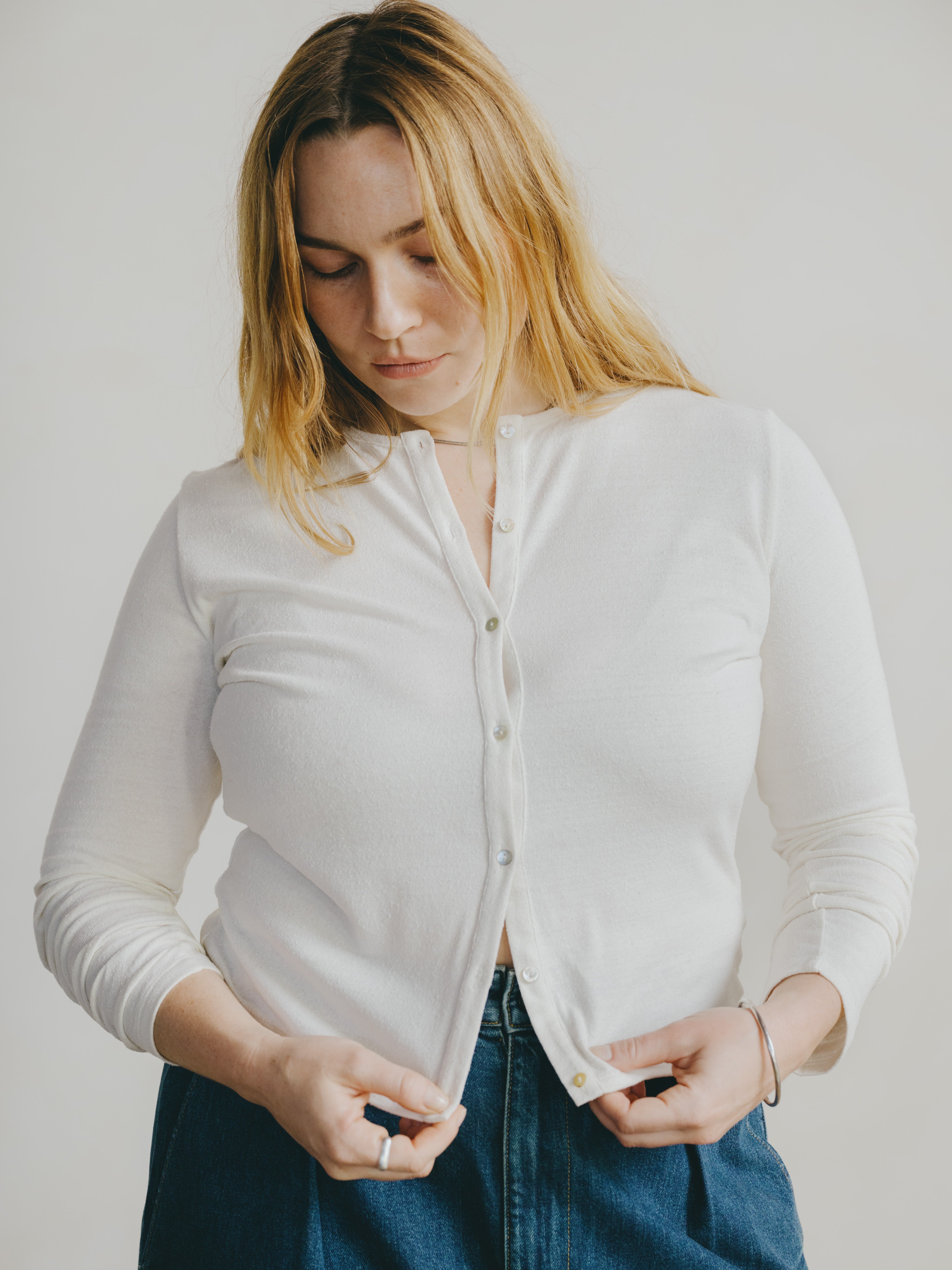 Ryan Cardi, Fitted Silk Noil Cardigan | OZMA