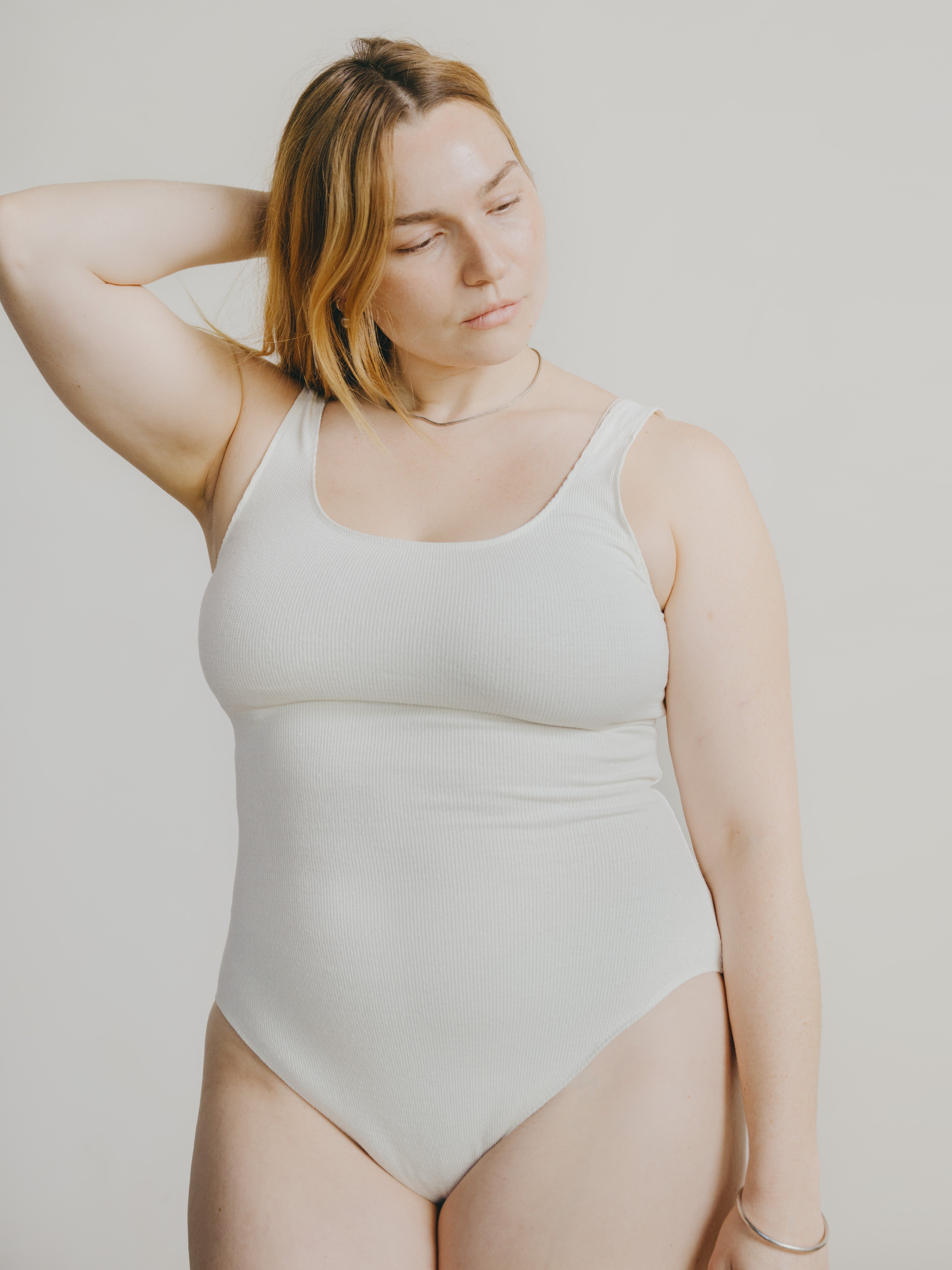 Christy Bodysuit, Ribbed Silk Noil Jersey, Natural