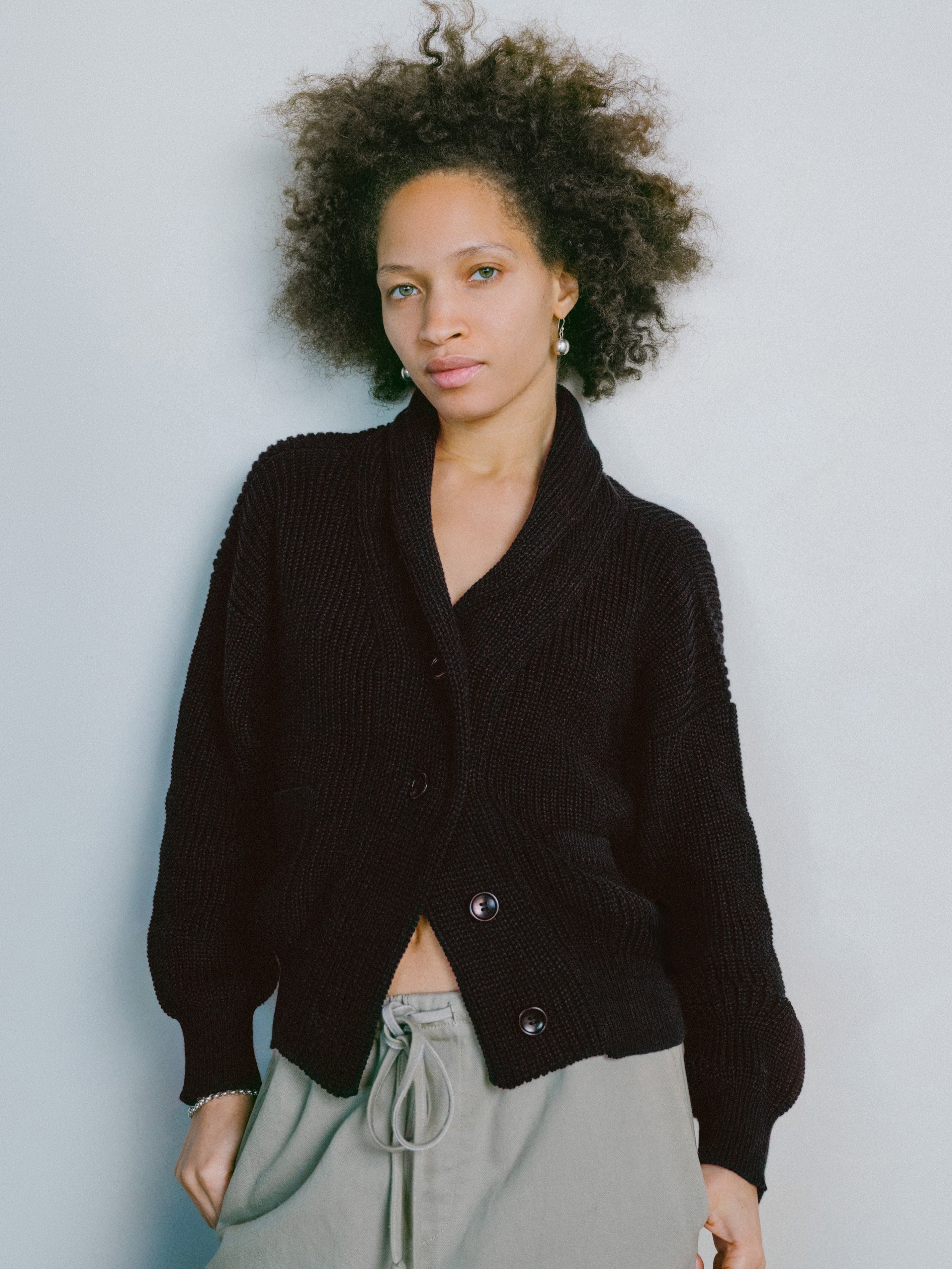 Sloan Cardigan, Organic Tanguis Cotton, Soft Black