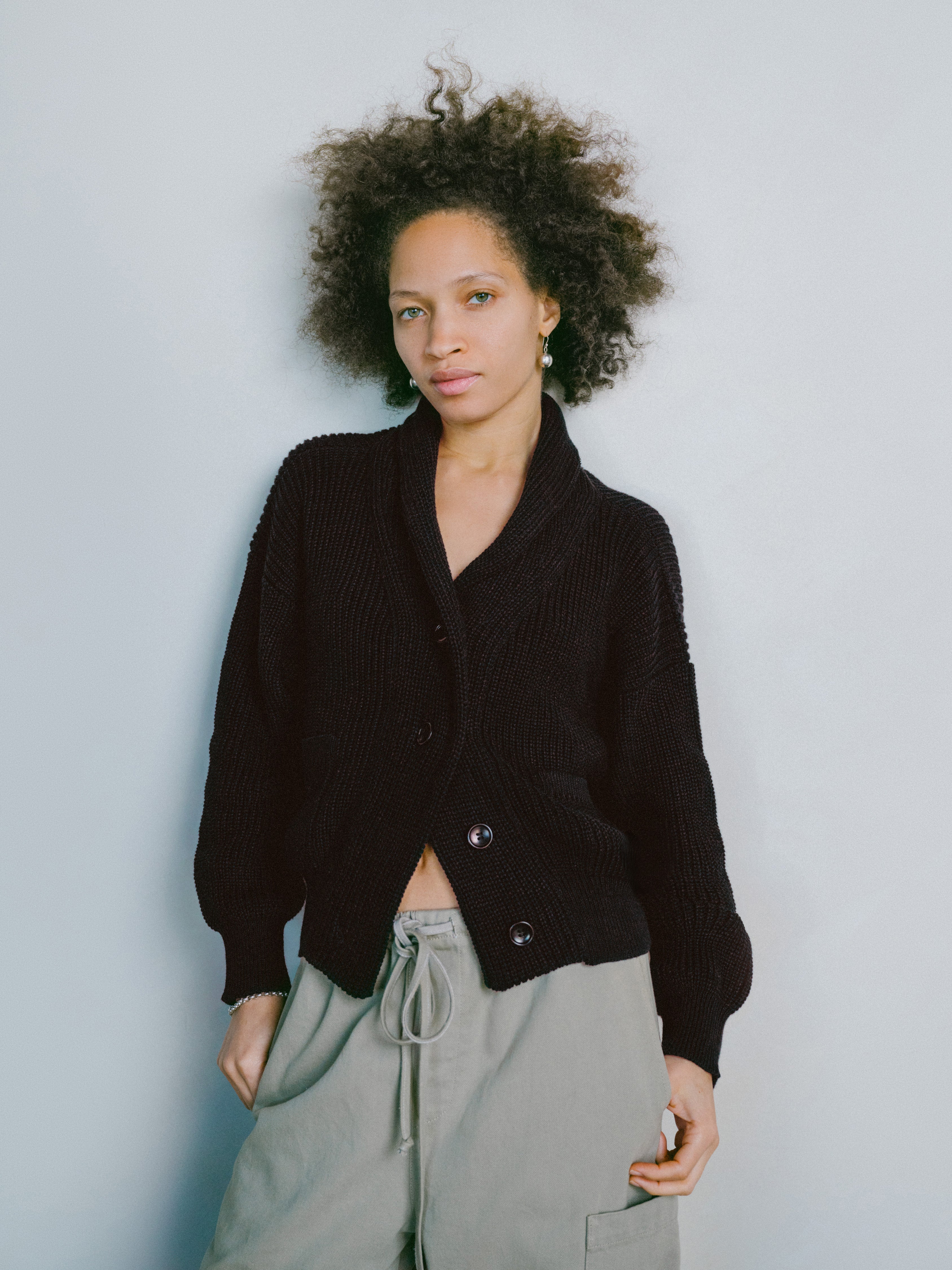 Sloan Cardigan, Organic Tanguis Cotton, Soft Black
