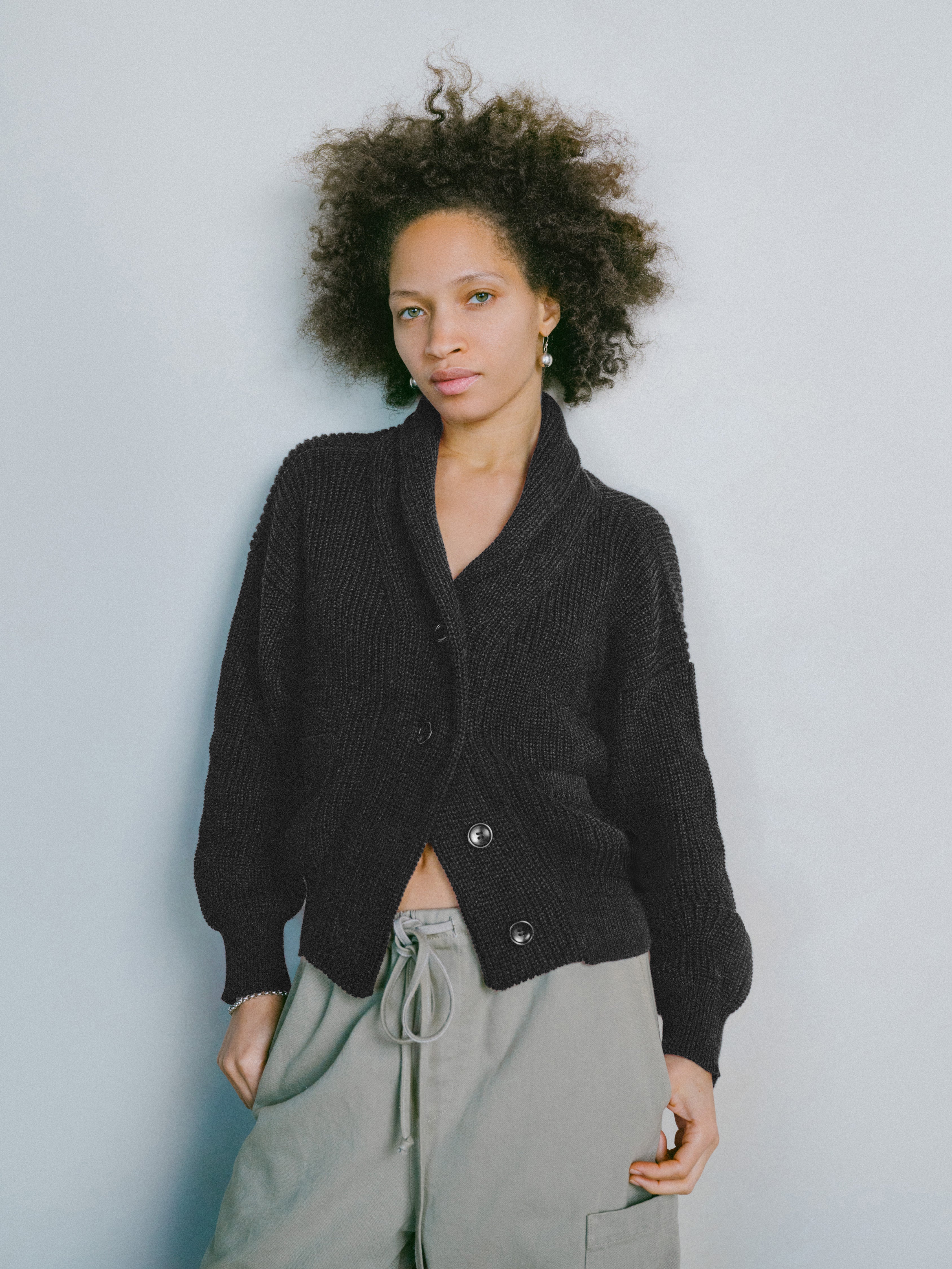 Sloan Cardigan, Organic Tanguis Cotton, Soft Black