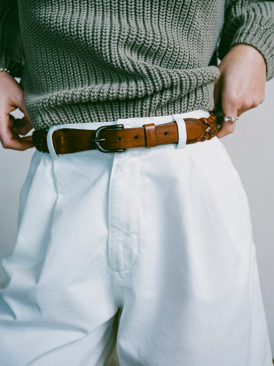Braided Belt, Leather, Brown
