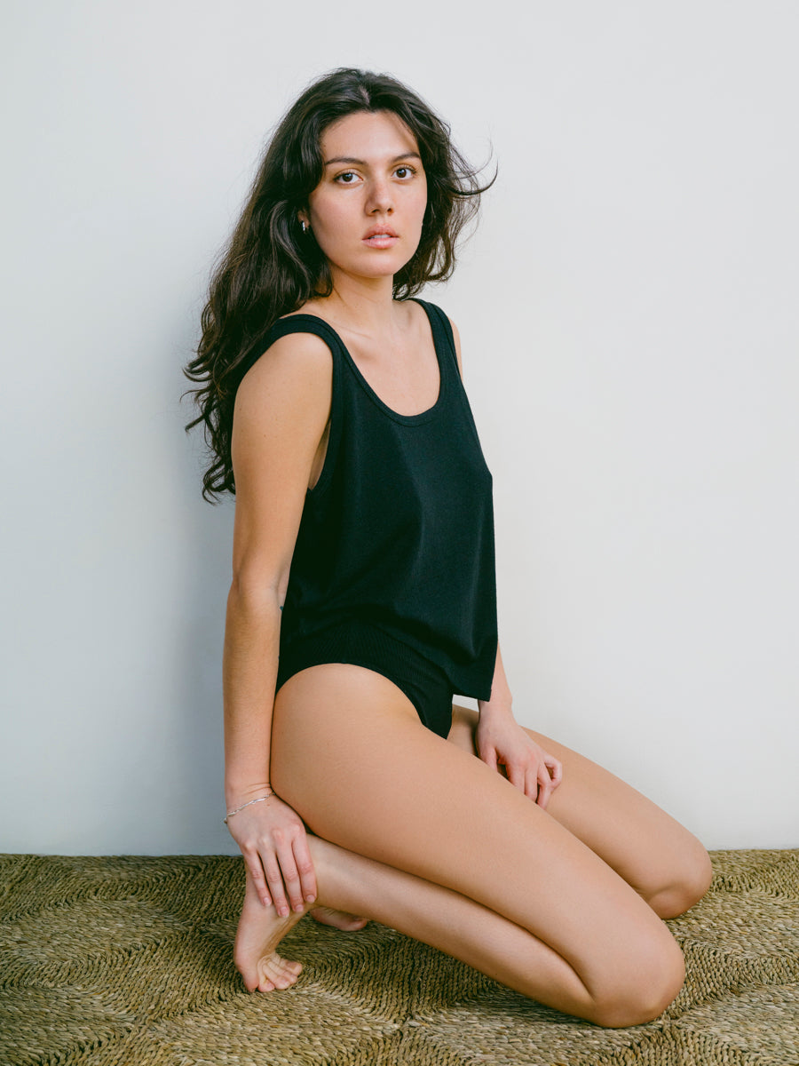 Scoop Tank, Regen Silk Noil Jersey, Black