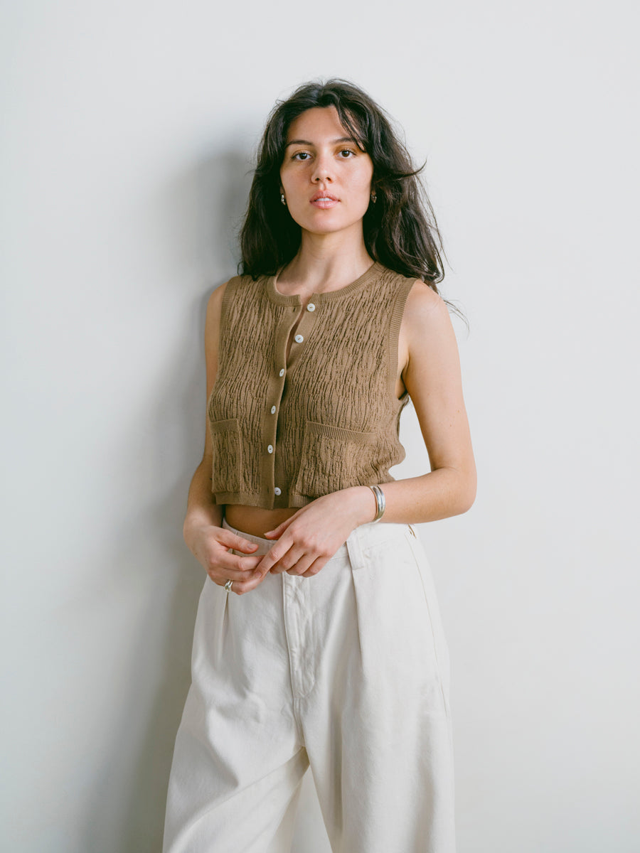 Nina Vest, Organic Cotton Viscose, Cocoa