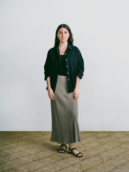 ◆ojos◆ Layering Draped Maxi Skirt Warm Grey 25SS-SK04-WGR Harper Maxi Skirt, Japanese Cupro, 90's Grey