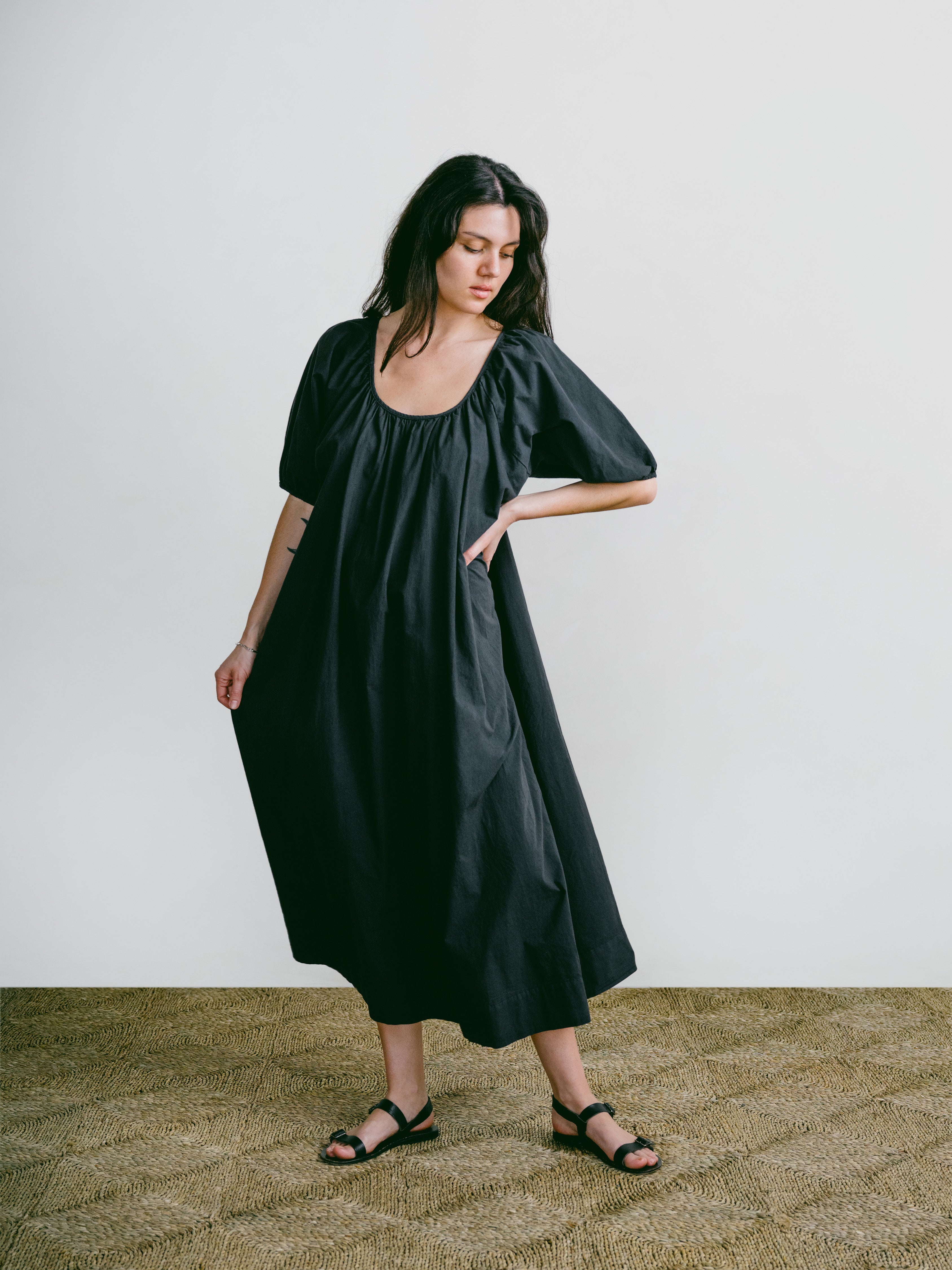 Ophelia Dress, Organic Batiste, Soft Black