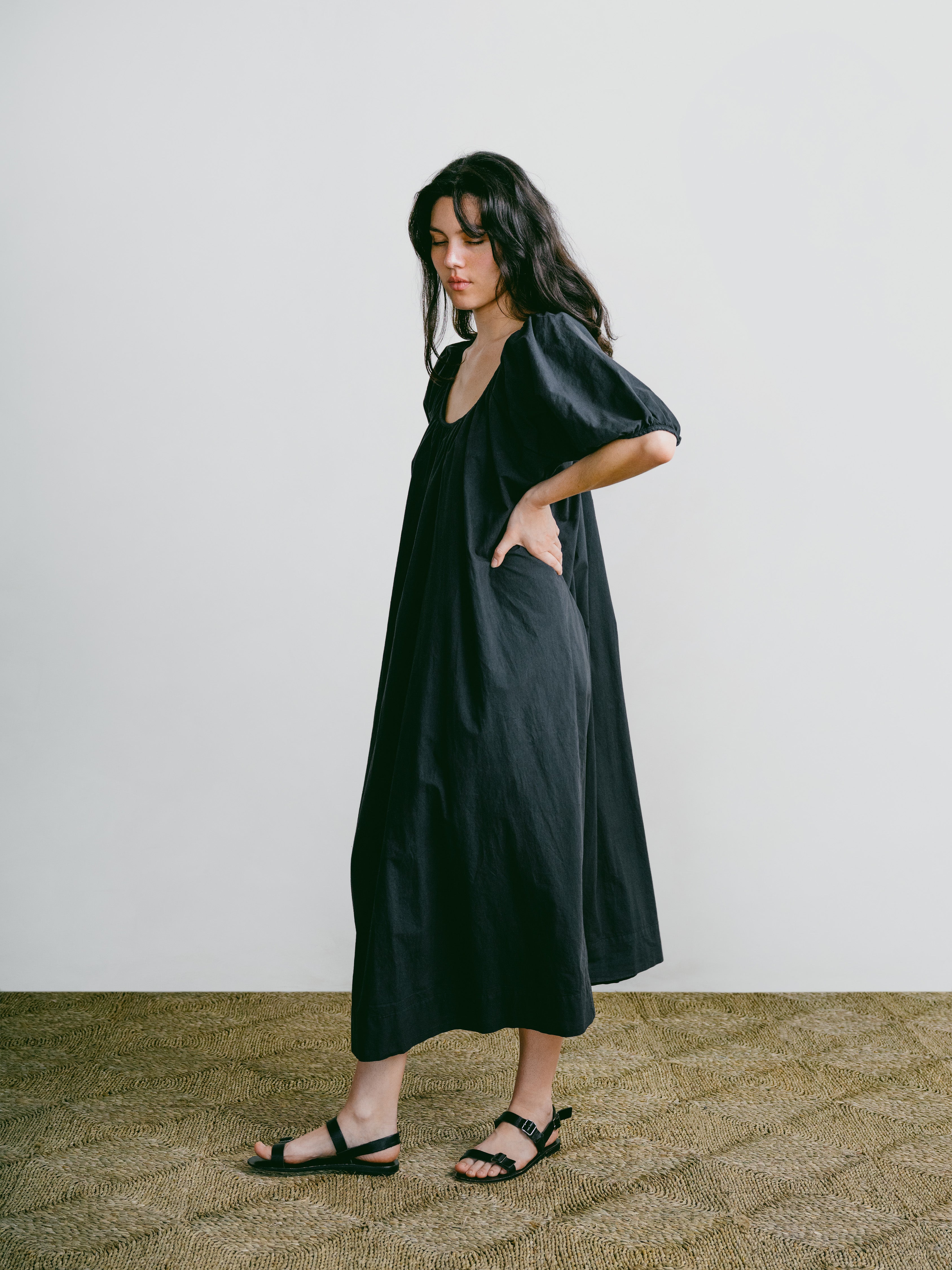 Ophelia Dress, Organic Batiste, Soft Black