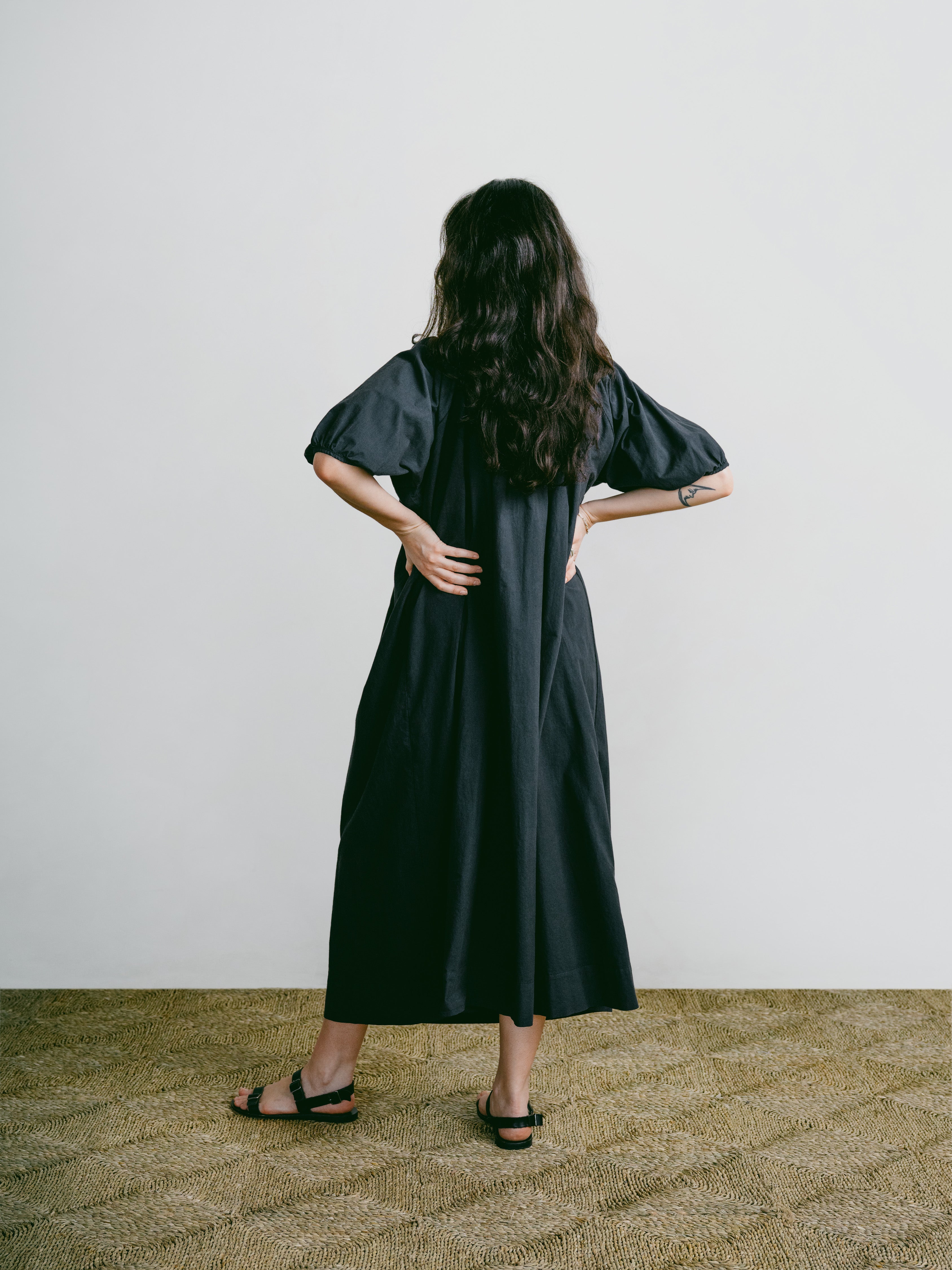 Ophelia Dress, Organic Batiste, Soft Black