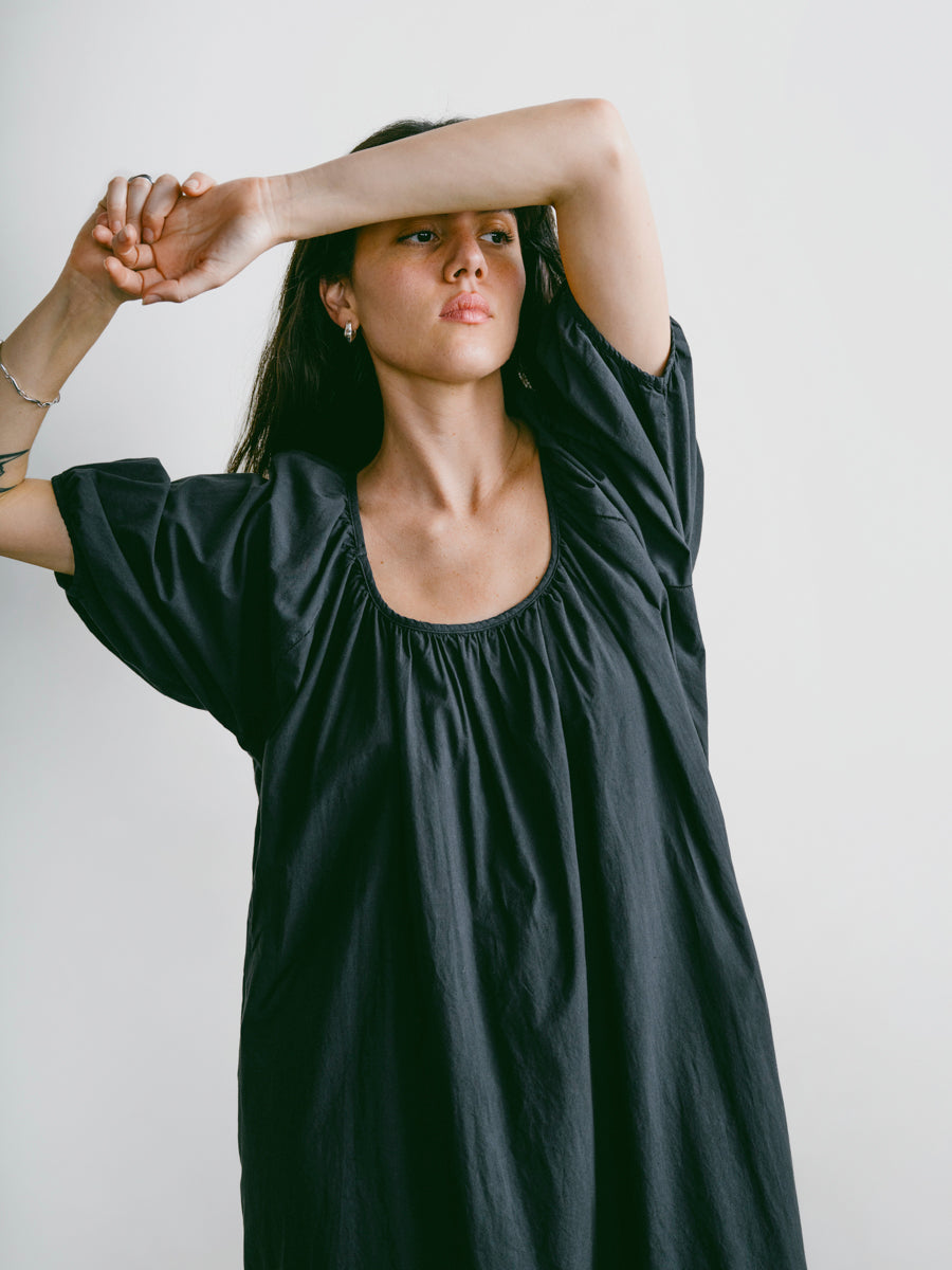 Ophelia Dress, Organic Batiste, Soft Black