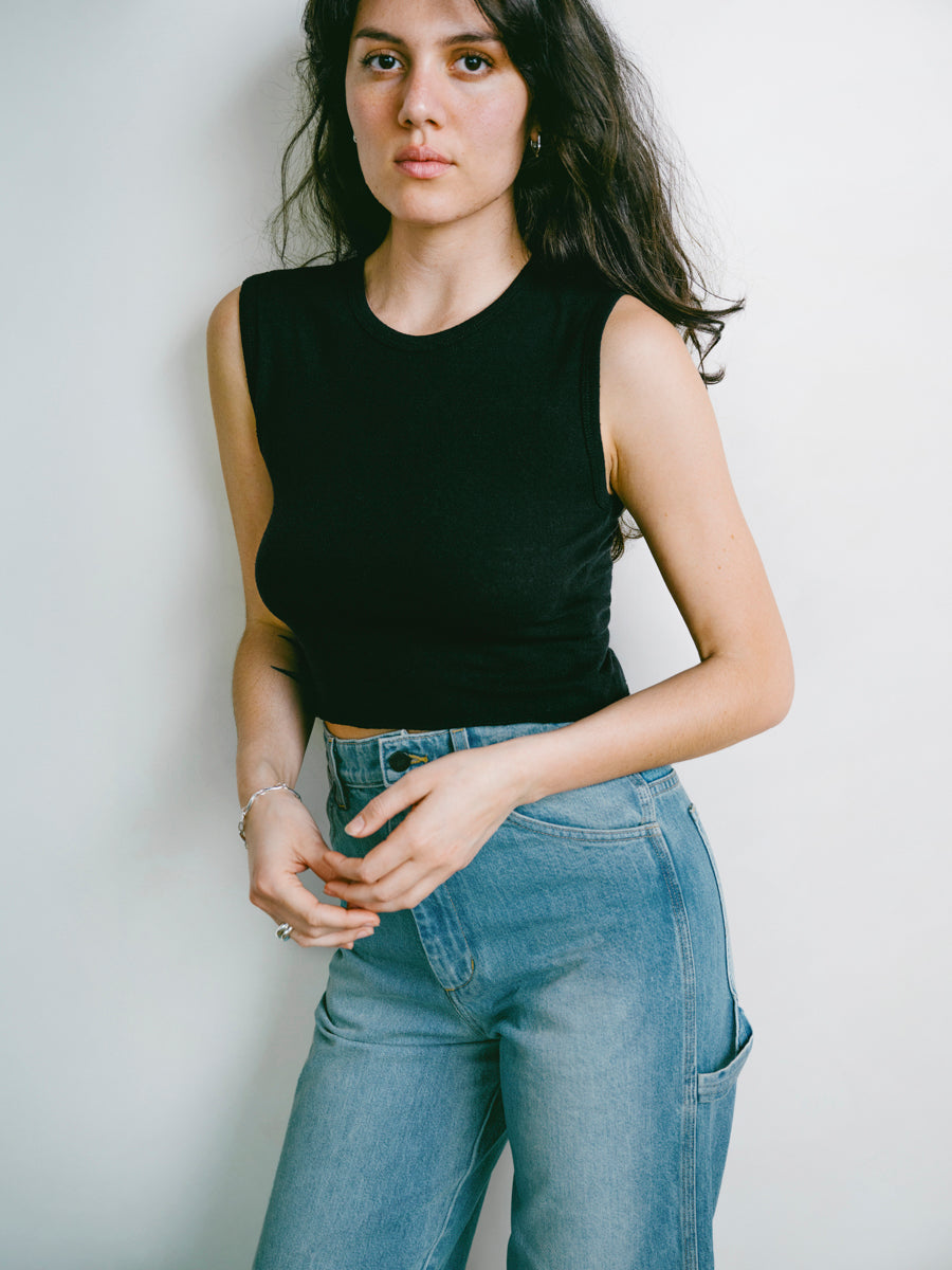 Tasi Crop, Regen Silk Noil Jersey, Black