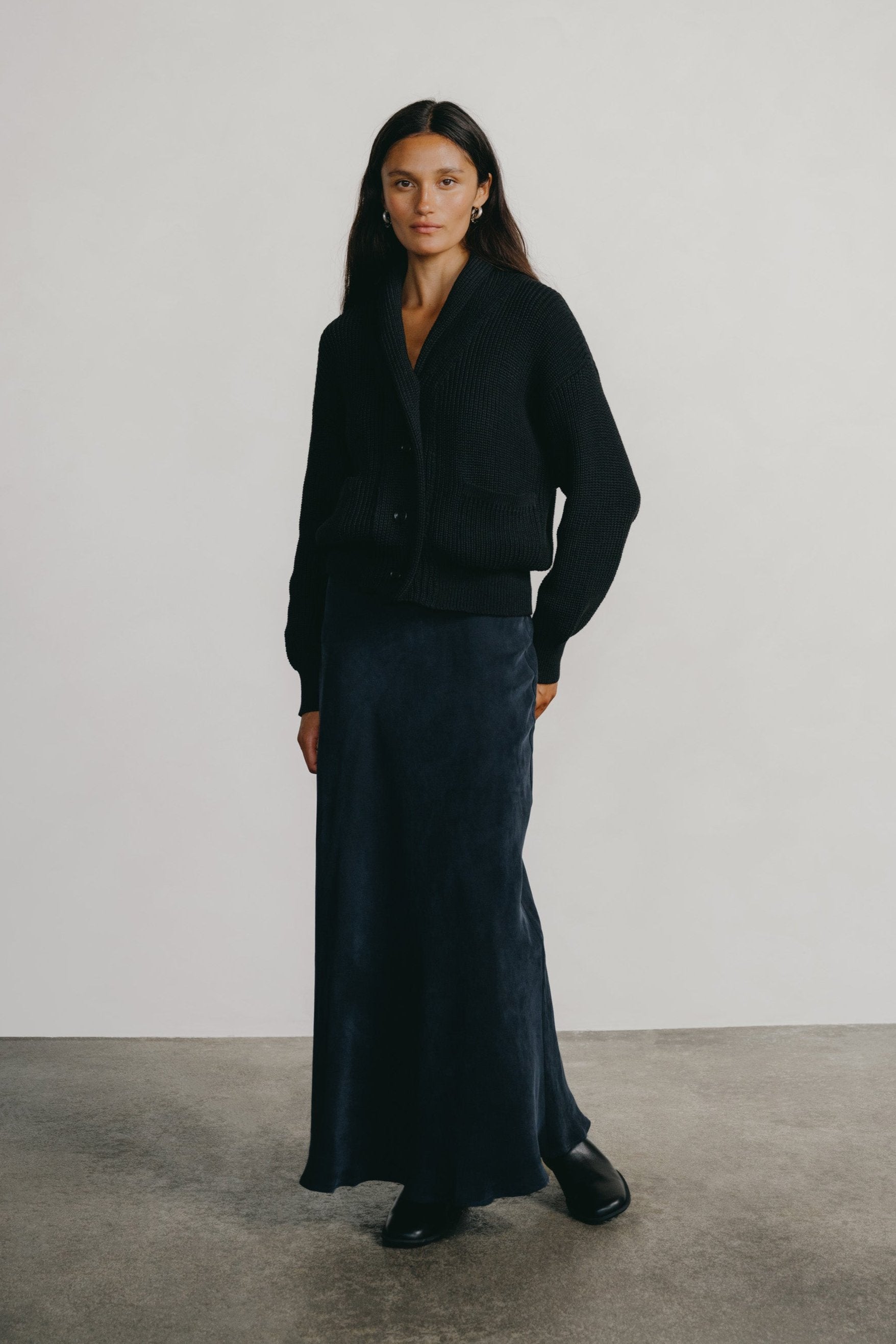 (Imperfect) Harper Maxi Skirt, Japanese Cupro, Midnight