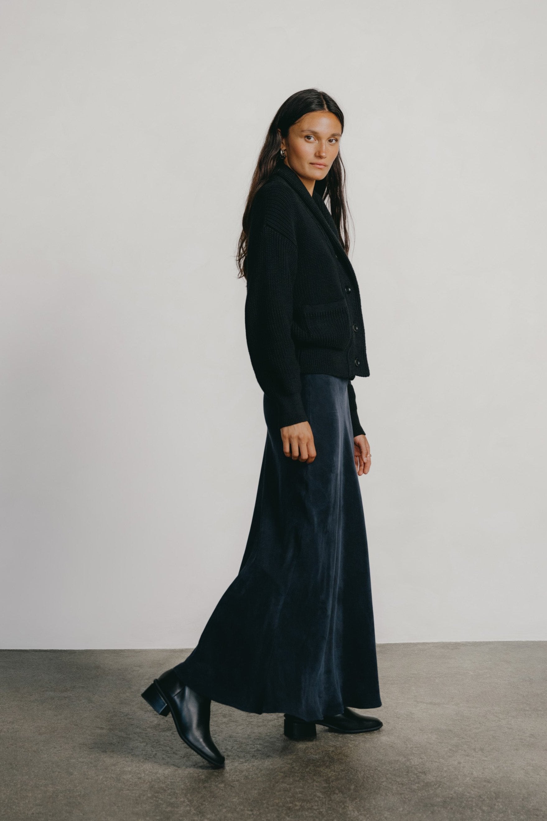 (Imperfect) Harper Maxi Skirt, Japanese Cupro, Midnight