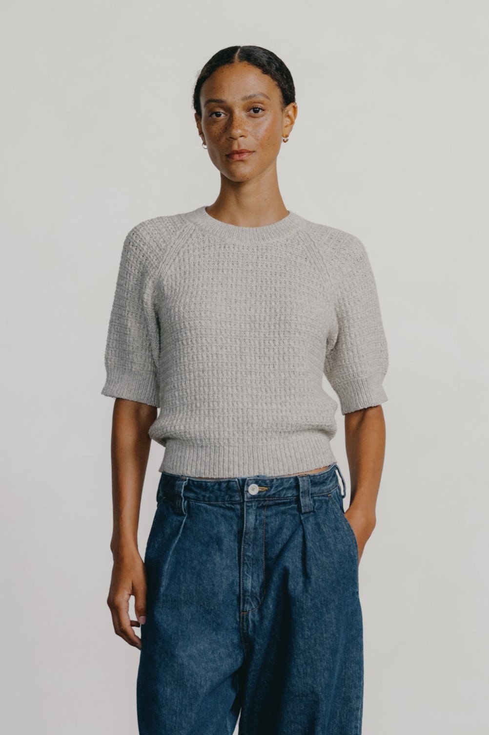 (Imperfect) Lloyd Waffle Knit, Alpaca Cotton, Heather Grey