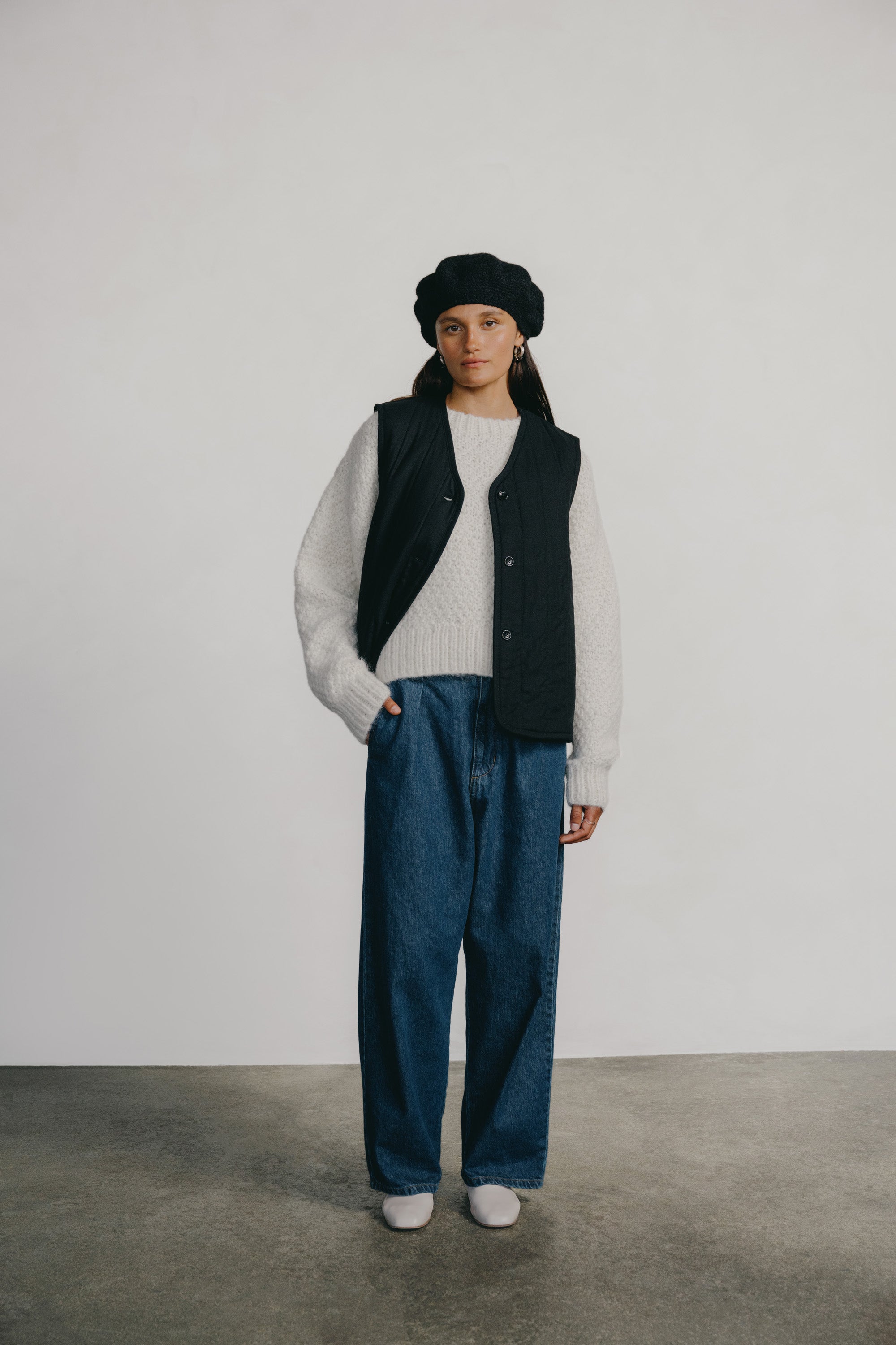 (Imperfect) Quilted Vest, Regen Silk Noil, Black