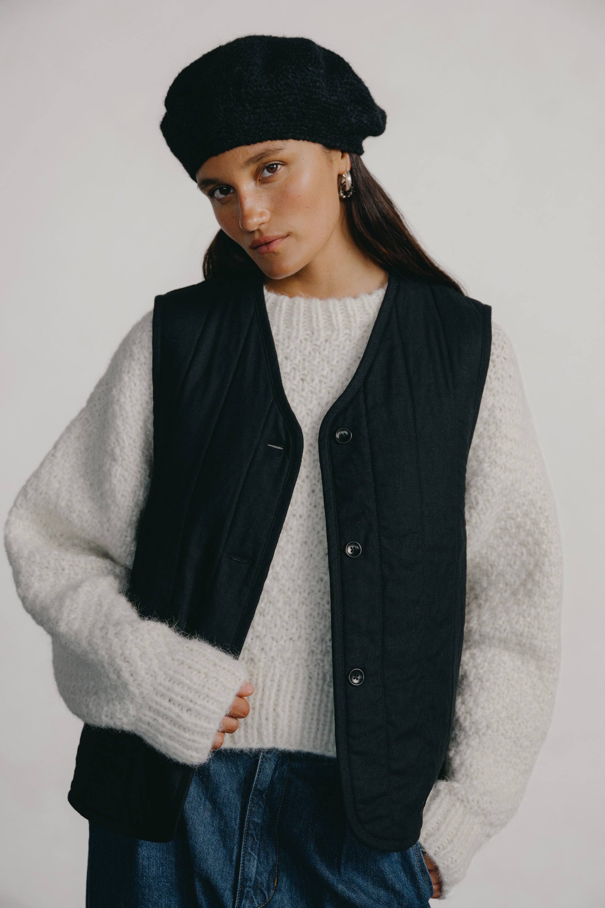 (Imperfect) Quilted Vest, Regen Silk Noil, Black