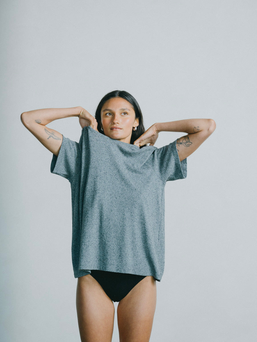 (Imperfect) Big Tee, Regen Silk Noil Jersey, Charcoal Heather