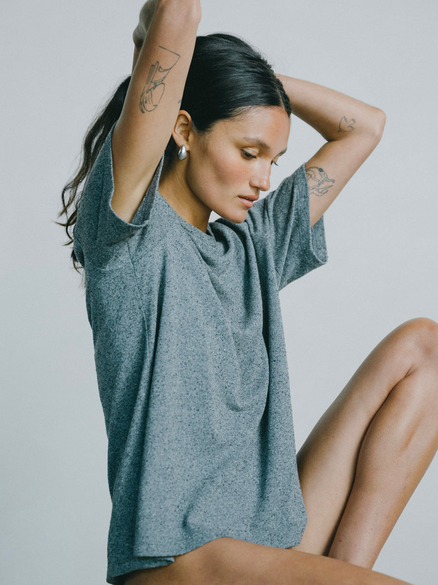 (Imperfect) Big Tee, Regen Silk Noil Jersey, Charcoal Heather