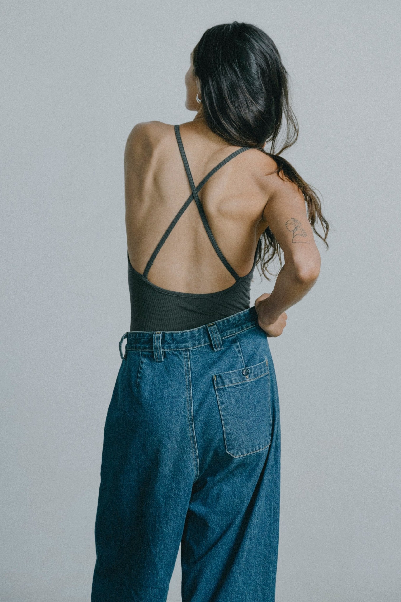 (Imperfect) Crossback Bodysuit, Tencel Rib, Eucalyptus