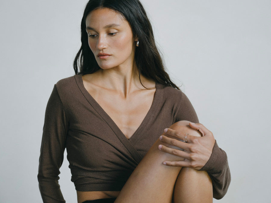 Dance Wrap Top, Regen Silk Noil Jersey, Manzanita