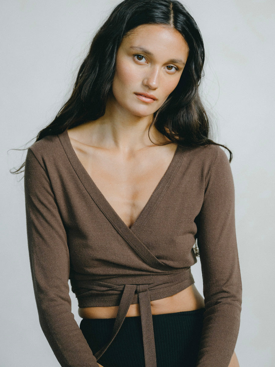 Dance Wrap Top, Regen Silk Noil Jersey, Manzanita