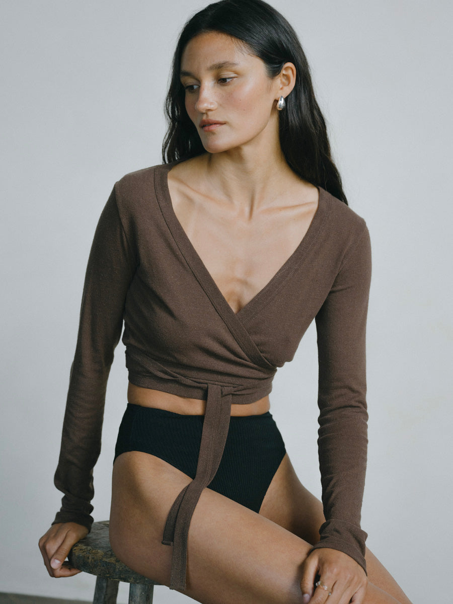Dance Wrap Top, Regen Silk Noil Jersey, Manzanita