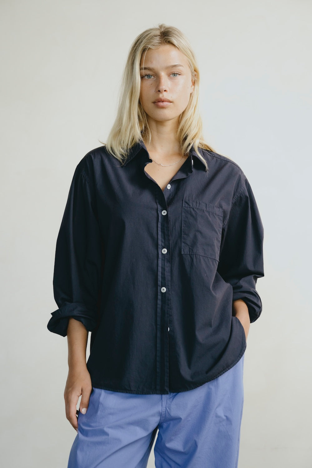 Marcie Shirt, Organic Poplin, Navy