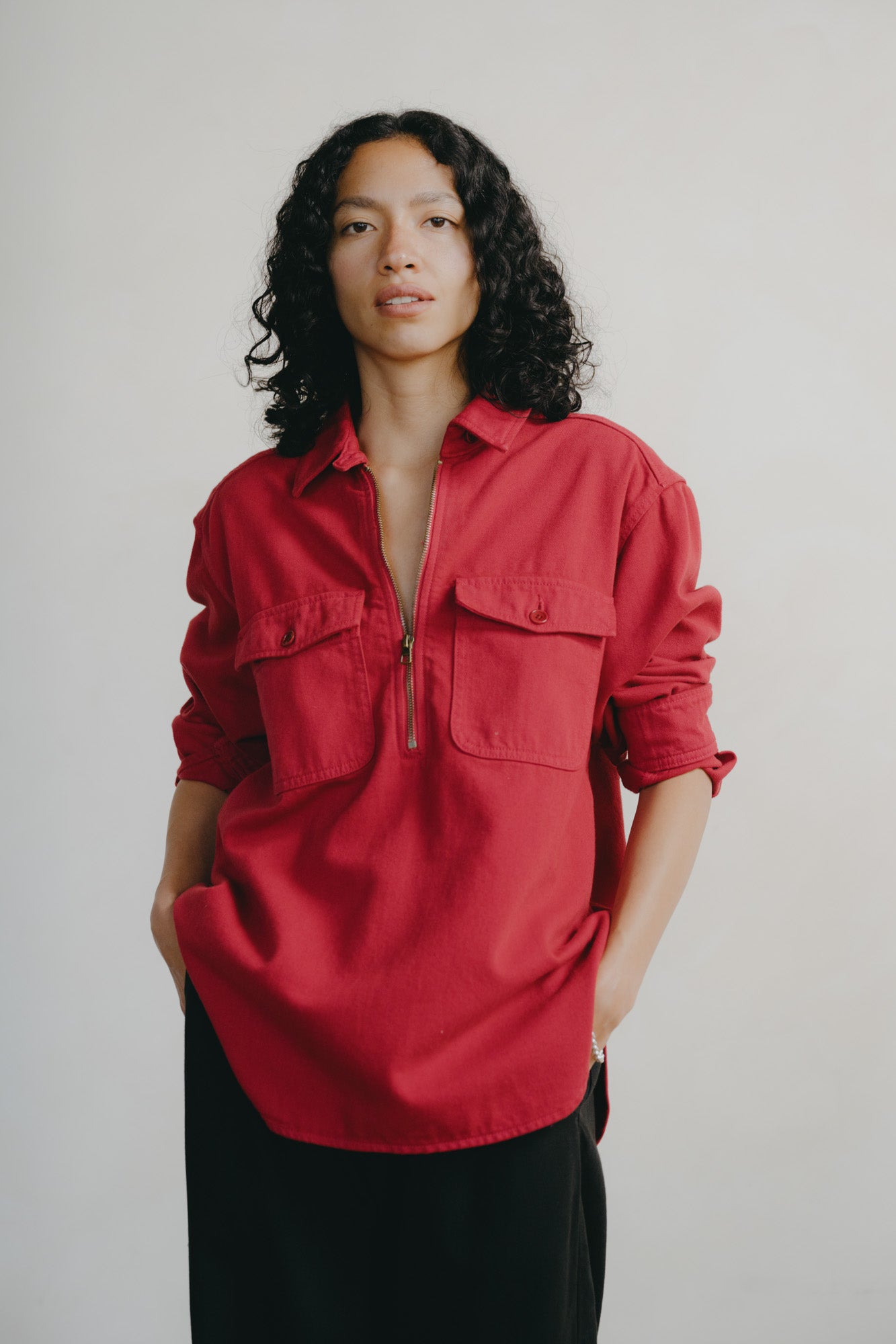 Zip Popover, Broken Twill, Tomato
