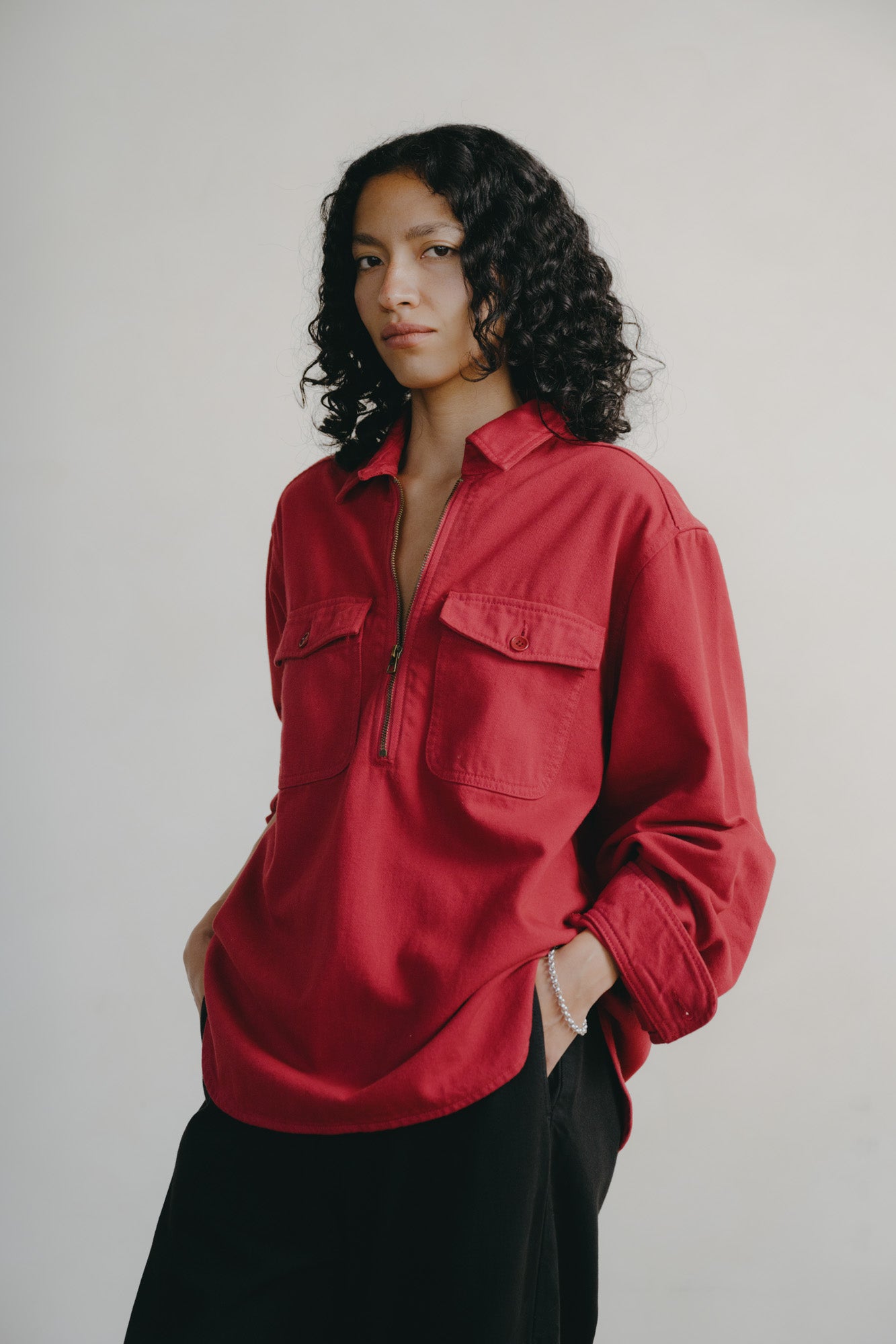 Zip Popover, Broken Twill, Tomato