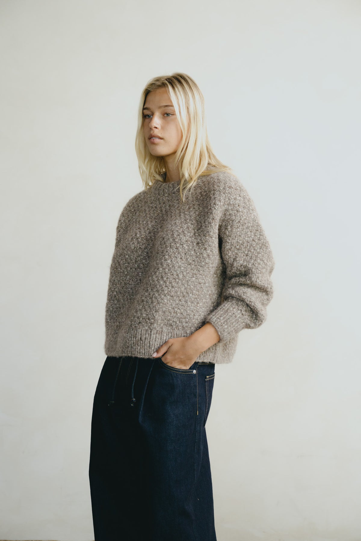 Gia Hand Knit Sweater, Alpaca Cotton, Shrub