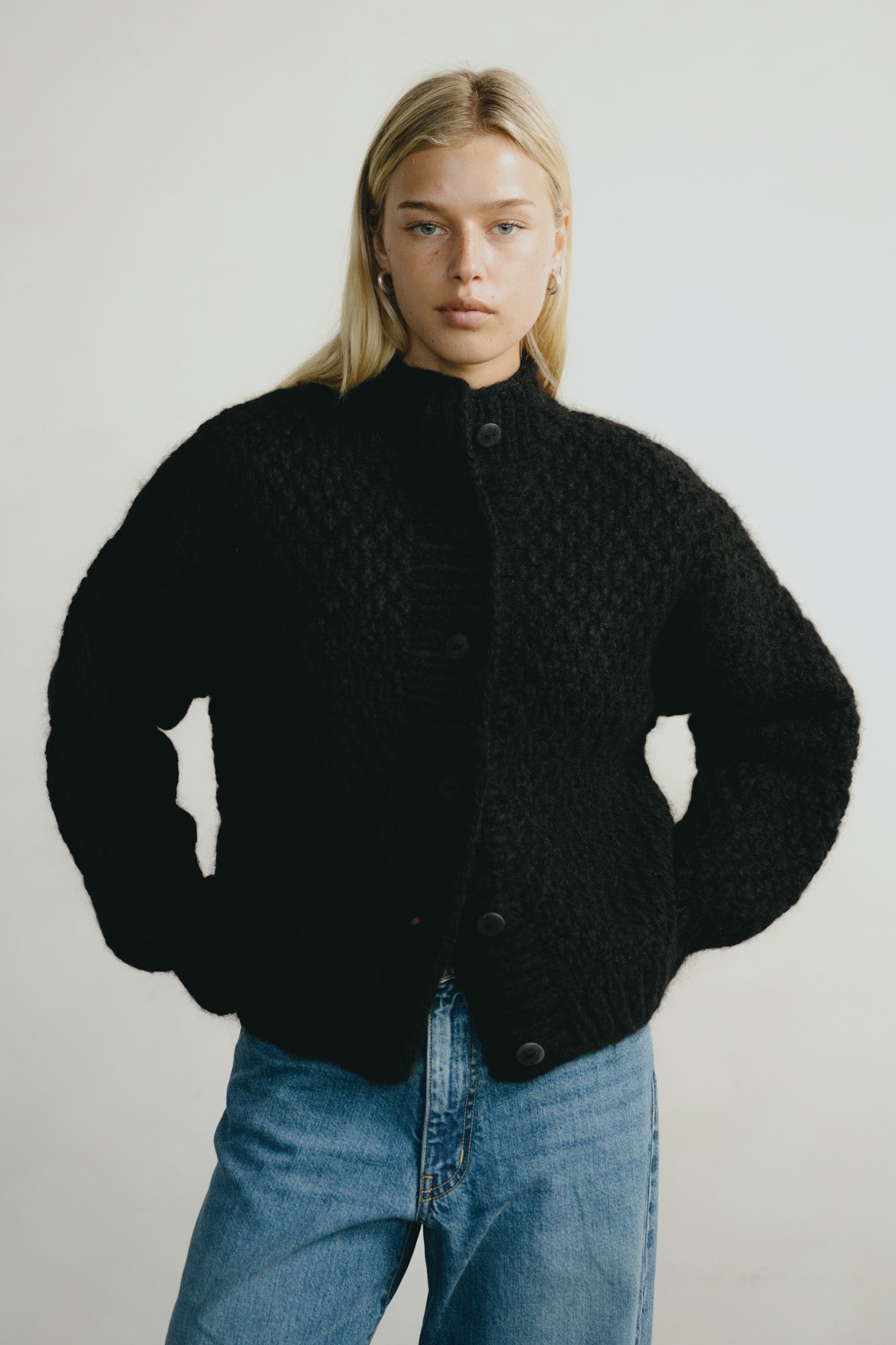Bell Hand Knit Cardigan, Alpaca Blend, Black