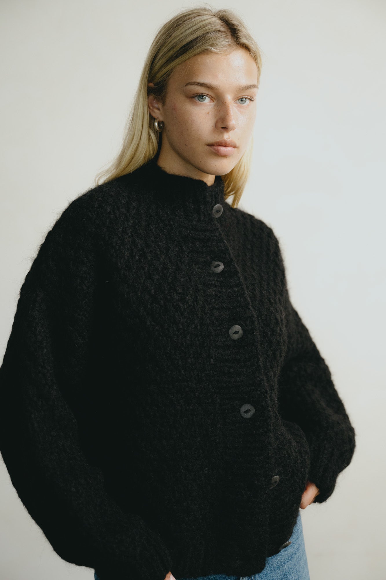 Bell Hand Knit Cardigan, Alpaca Blend, Black