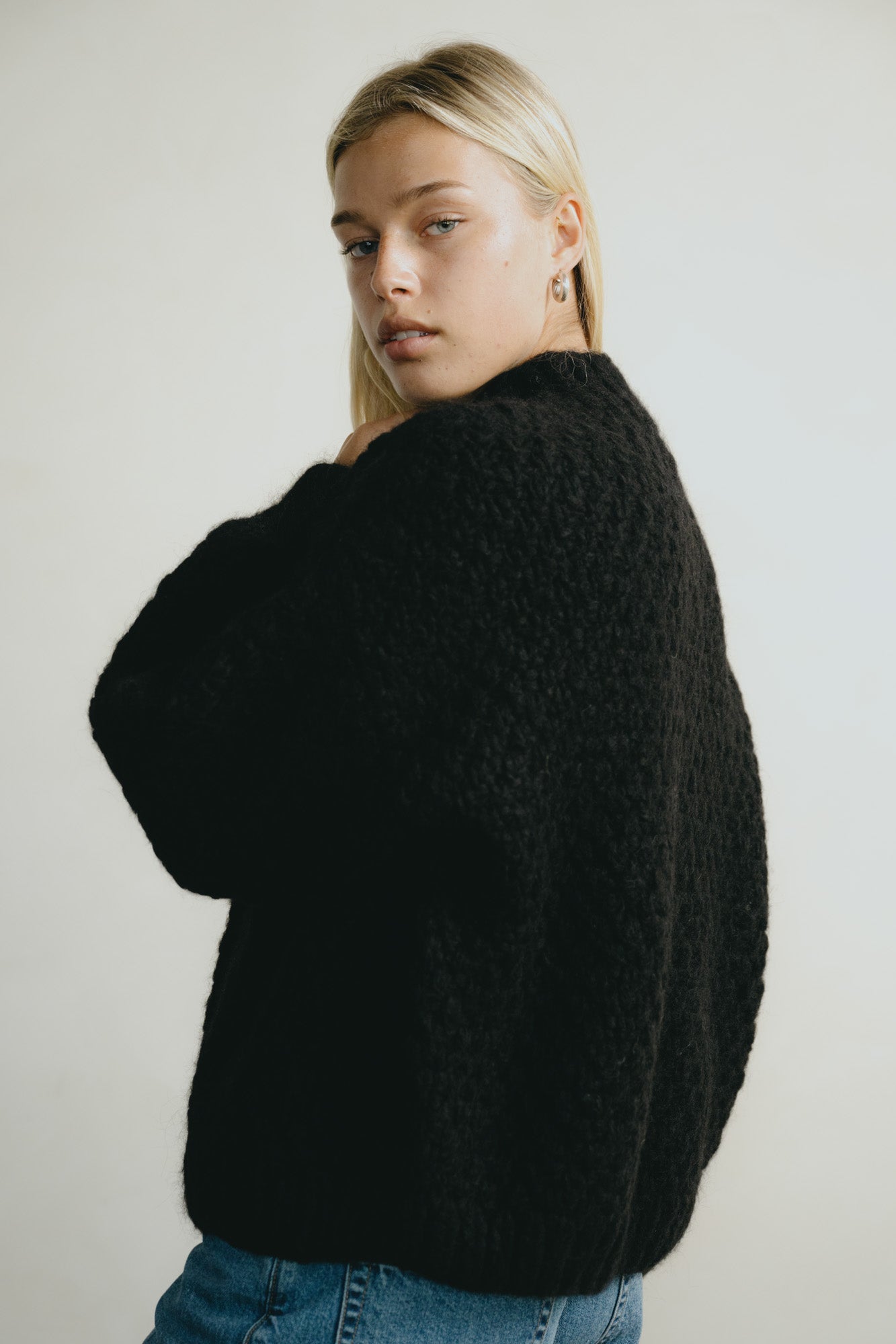 Bell Hand Knit Cardigan, Alpaca Blend, Black