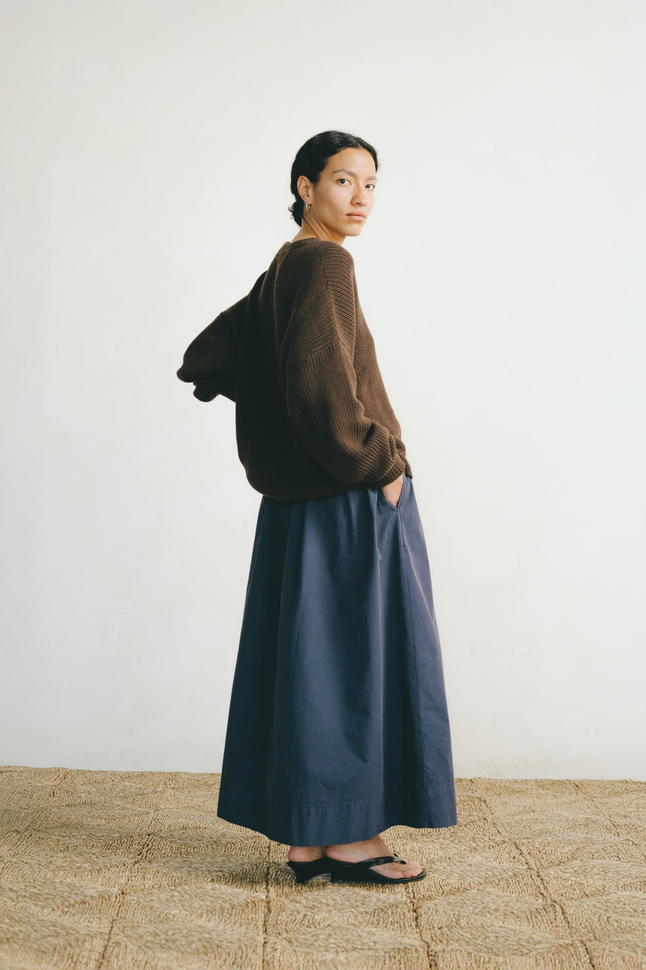 Paz Skirt, Organic Compact Poplin, Navy
