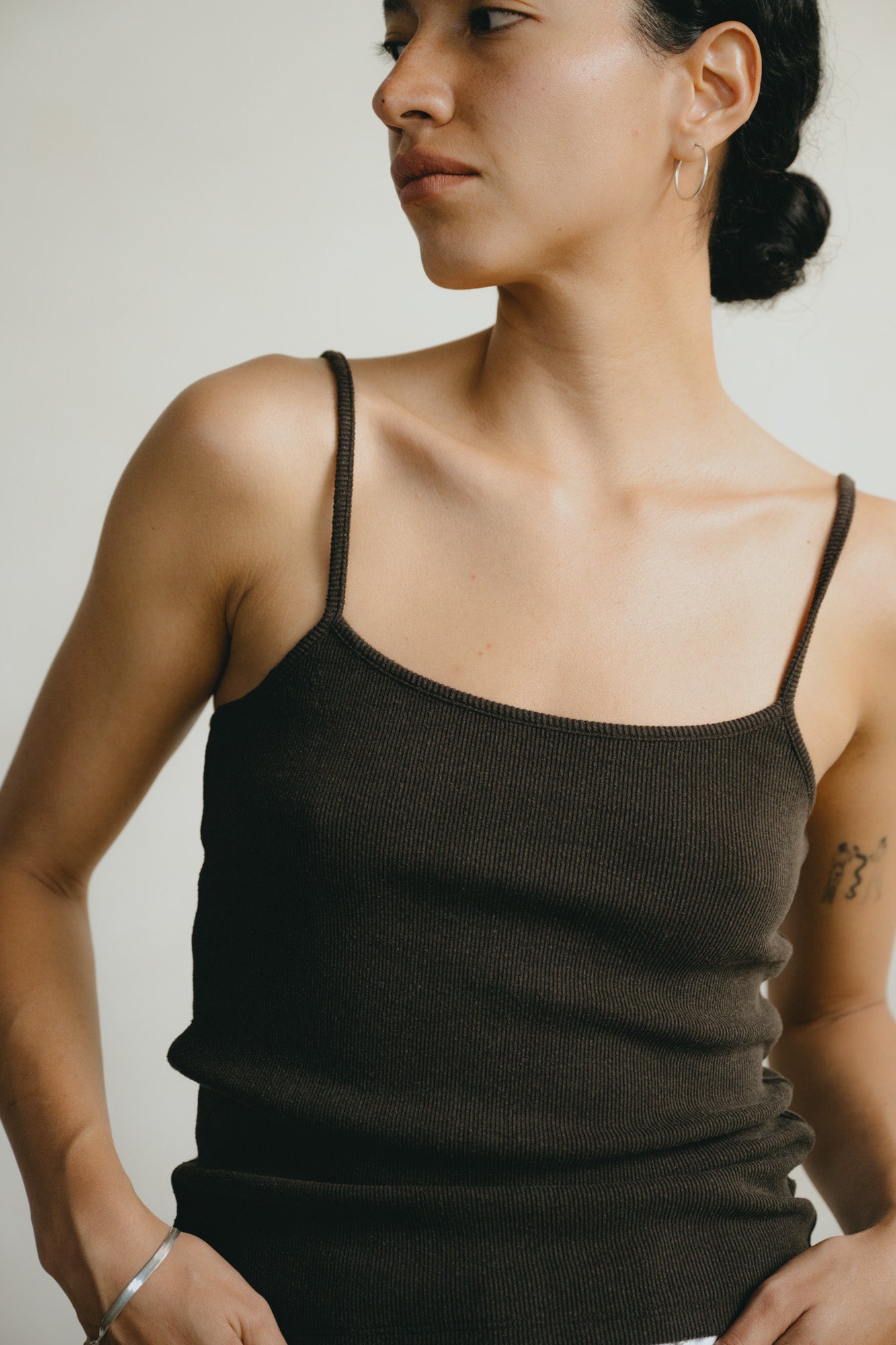 Uno Tank, Ribbed Silk Noil Jersey, Walnut