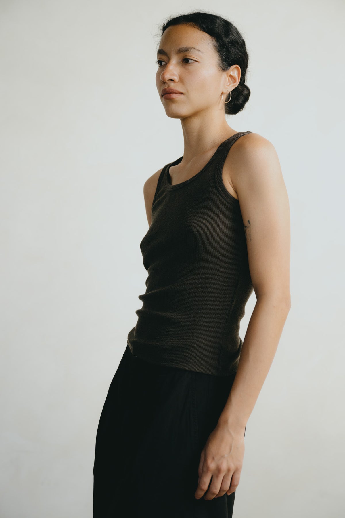 Classic Tank, Ribbed Silk Noil Jersey, Walnut