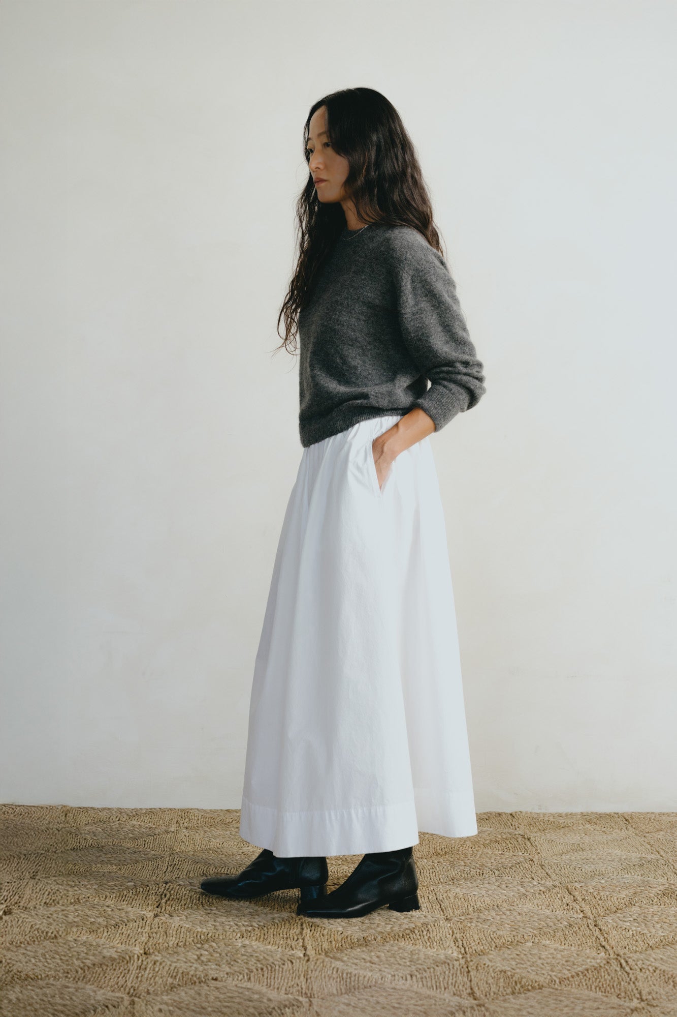 Paz Skirt, Organic Compact Poplin, Natural