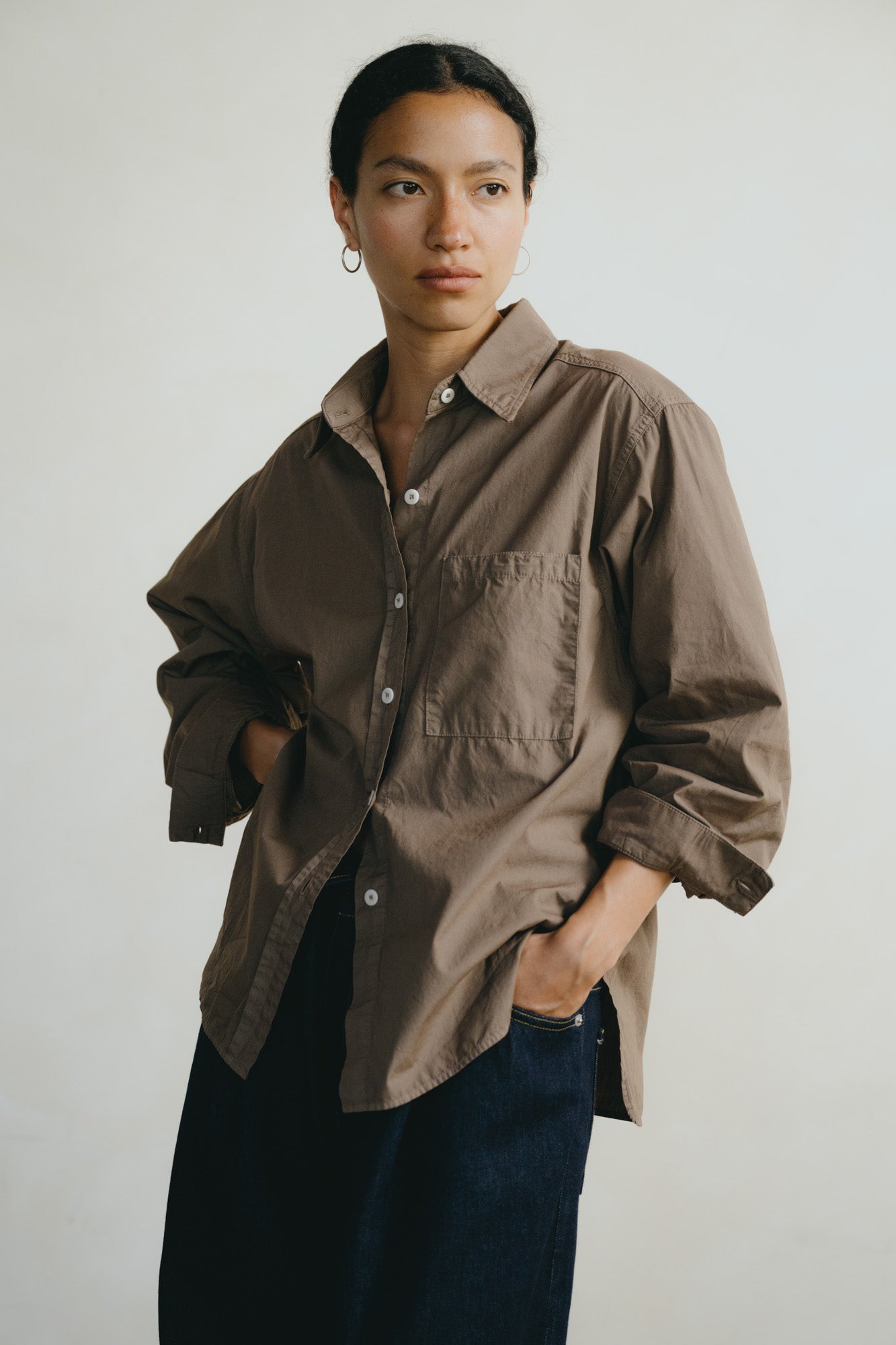 Marcie Shirt, Organic Poplin, Shiitake