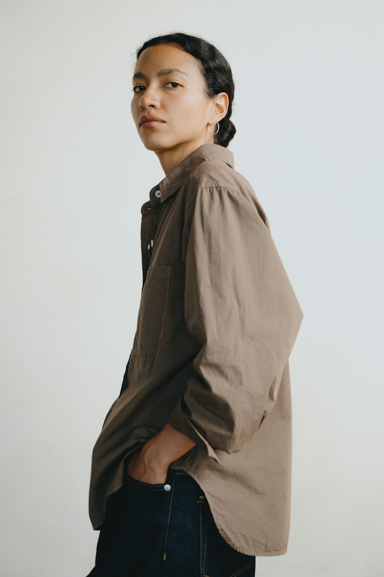 Marcie Shirt, Organic Poplin, Shiitake